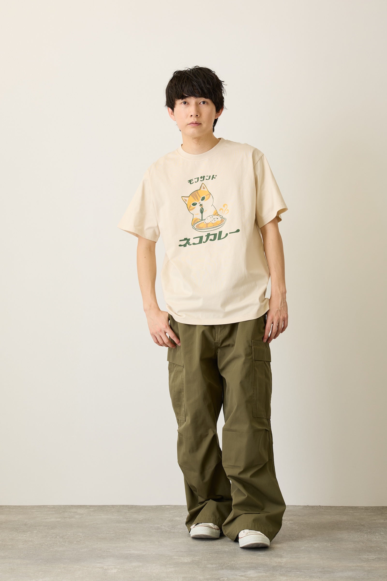 mofusand Tシャツ ネコカレー ナチュラル