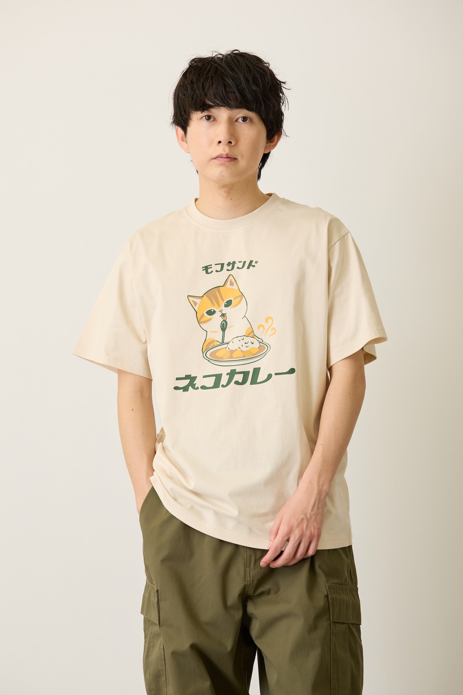 mofusand Tシャツ ネコカレー ナチュラル
