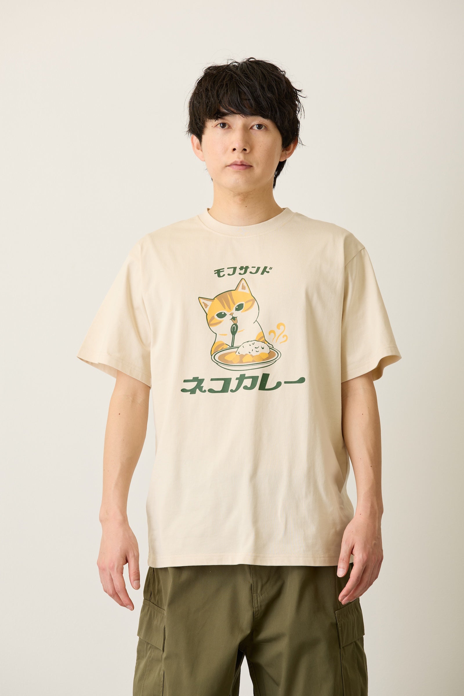 mofusand Tシャツ ネコカレー ナチュラル