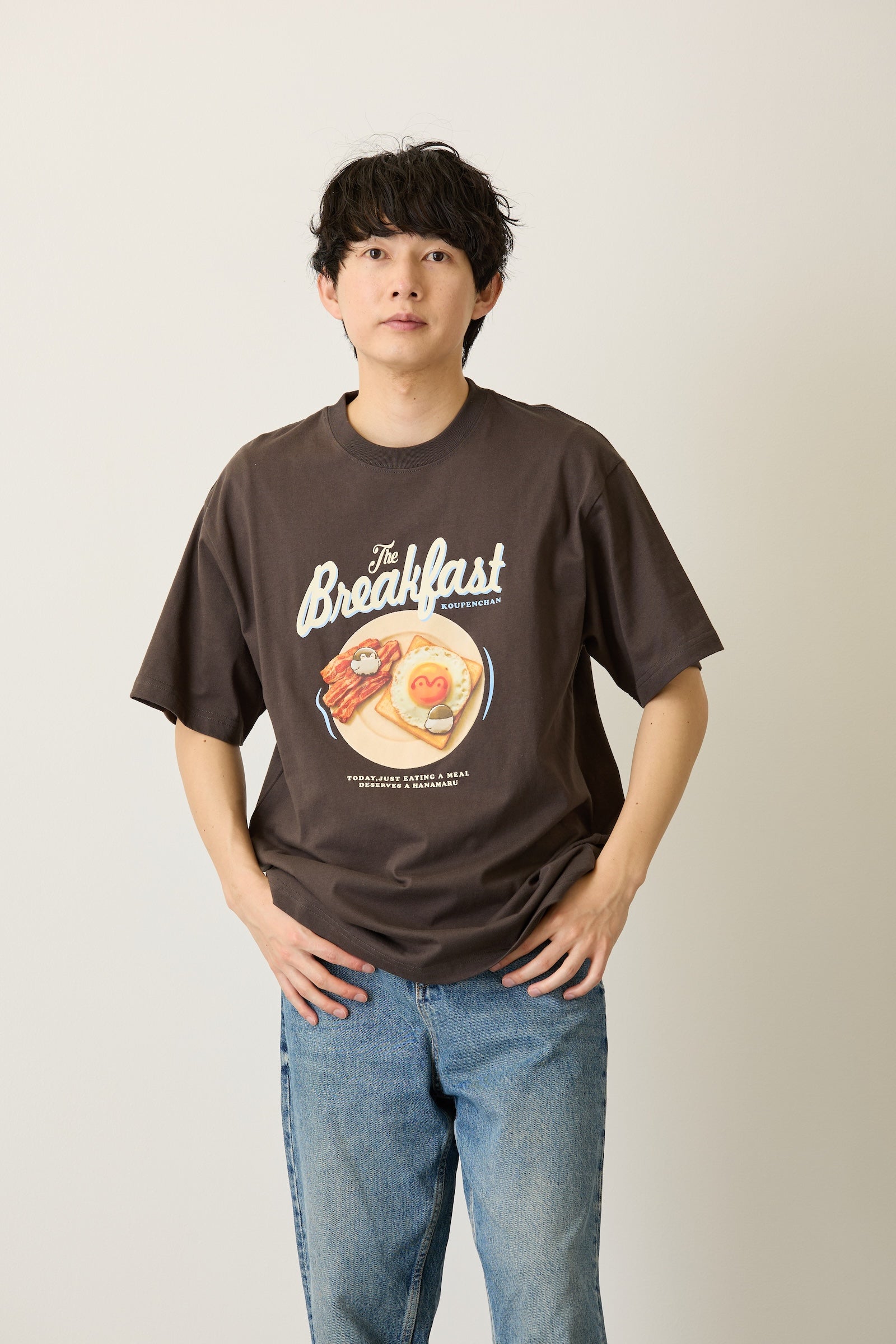 コウペンちゃん Tシャツ Breakfast スミ