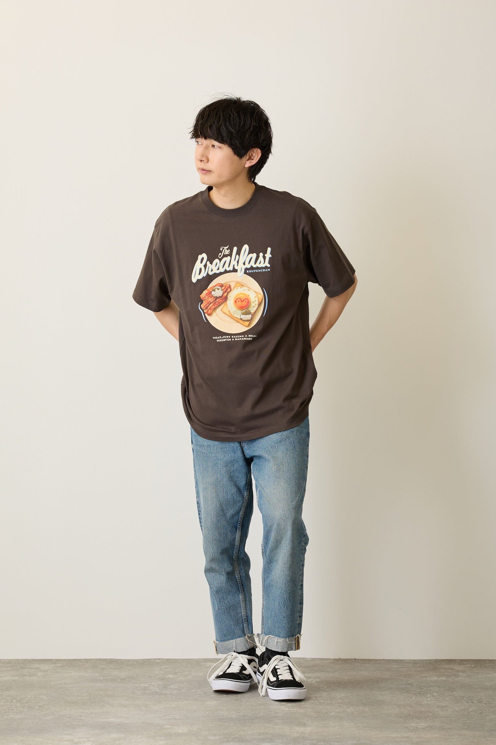 コウペンちゃん Tシャツ Breakfast スミ
