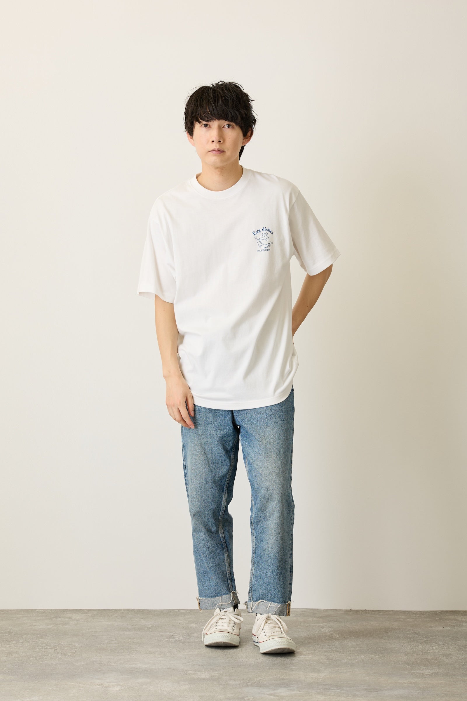 コウペンちゃん Tシャツ Egg dishes ホワイト
