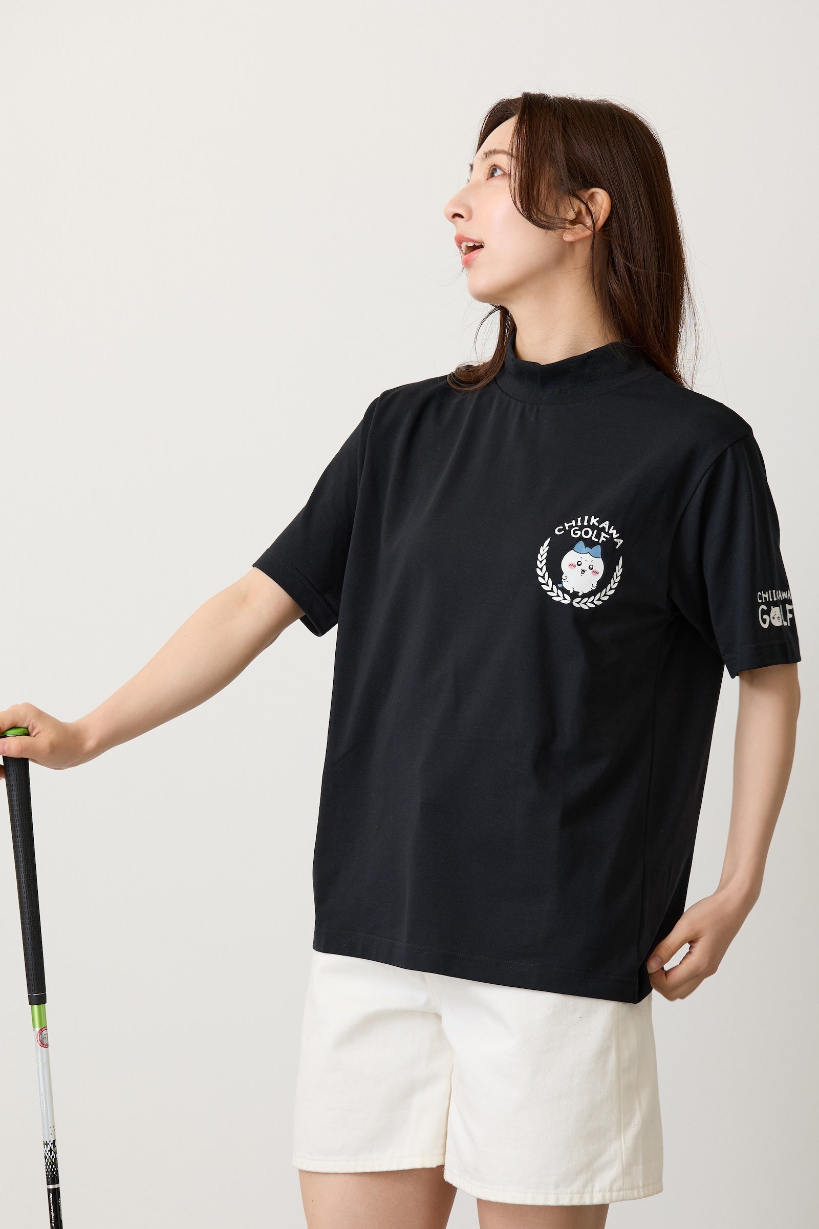 ちいかわGOLF モックネックTシャツ ハチワレエンブレム ブラック