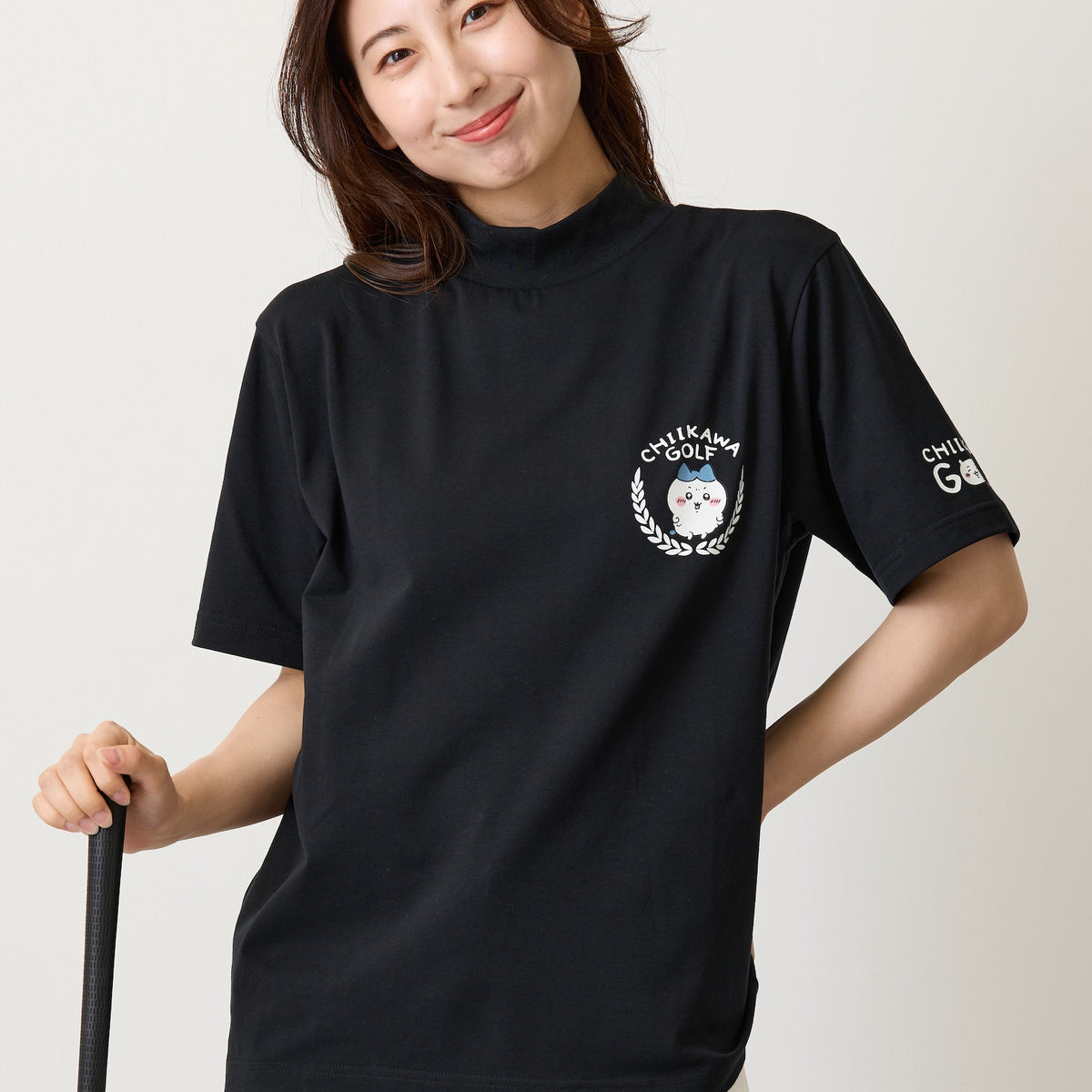 ちいかわGOLF モックネックTシャツ ハチワレエンブレム ブラック