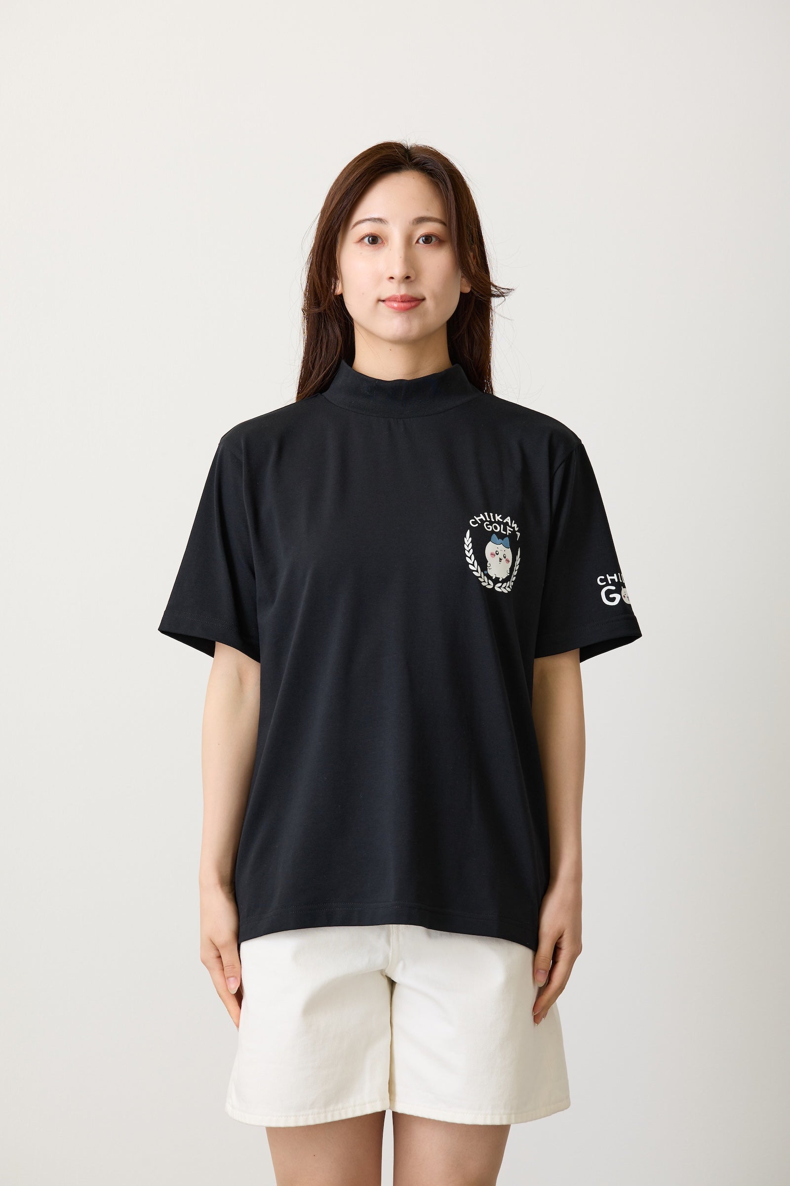 ちいかわGOLF モックネックTシャツ ハチワレエンブレム ブラック