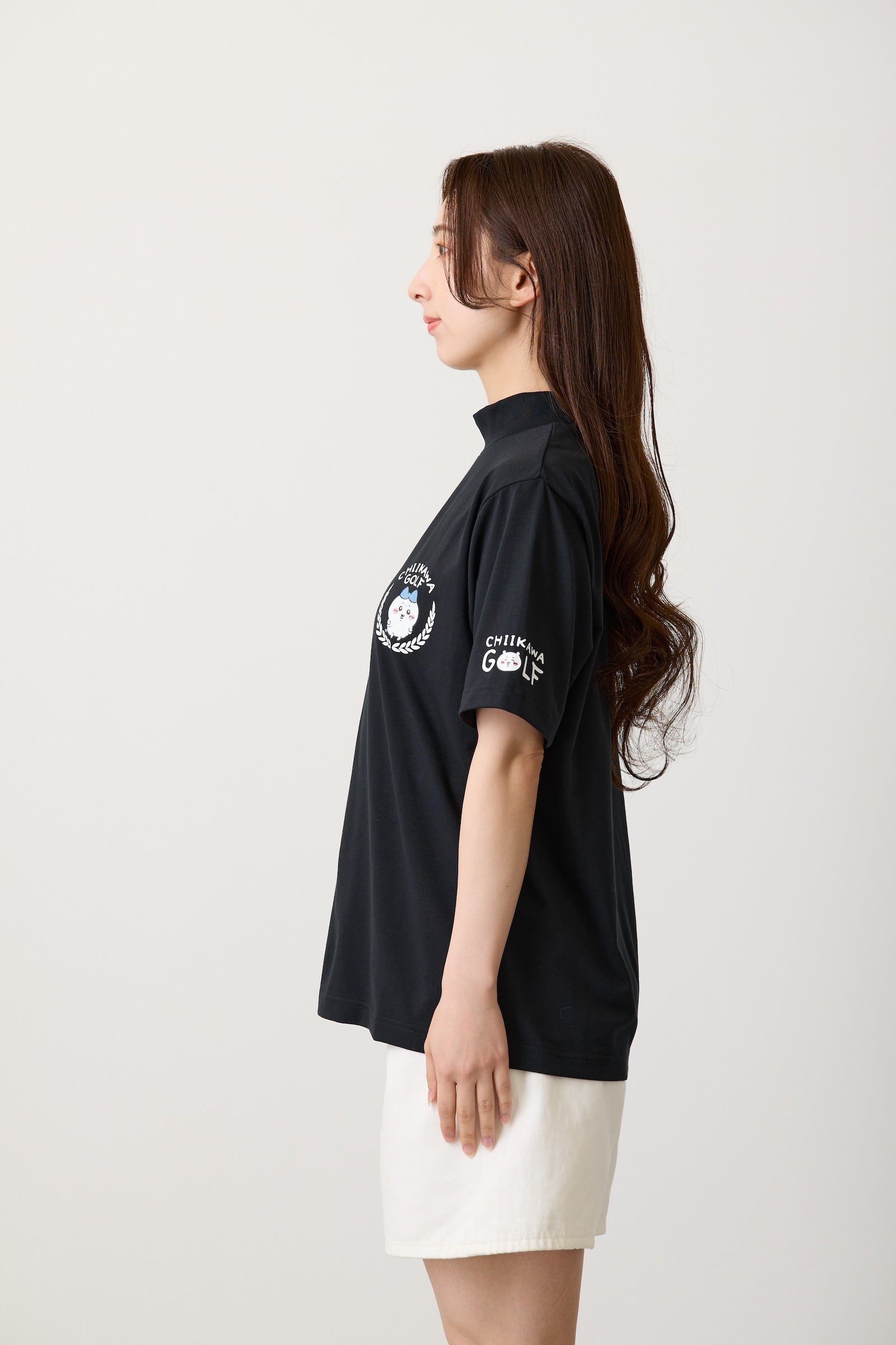 ちいかわGOLF モックネックTシャツ ハチワレエンブレム ブラック