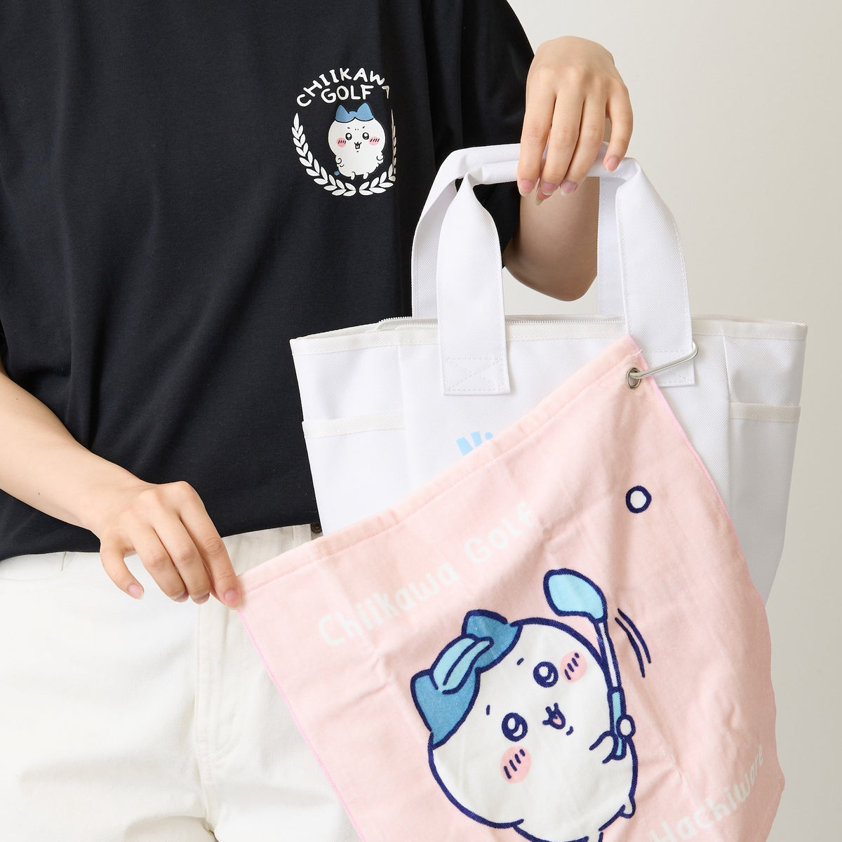 〈色紙付き〉 カープちいかわ トート＆タオル セット ちいかわGOLF ハンドタオル ハチワレ ピンク