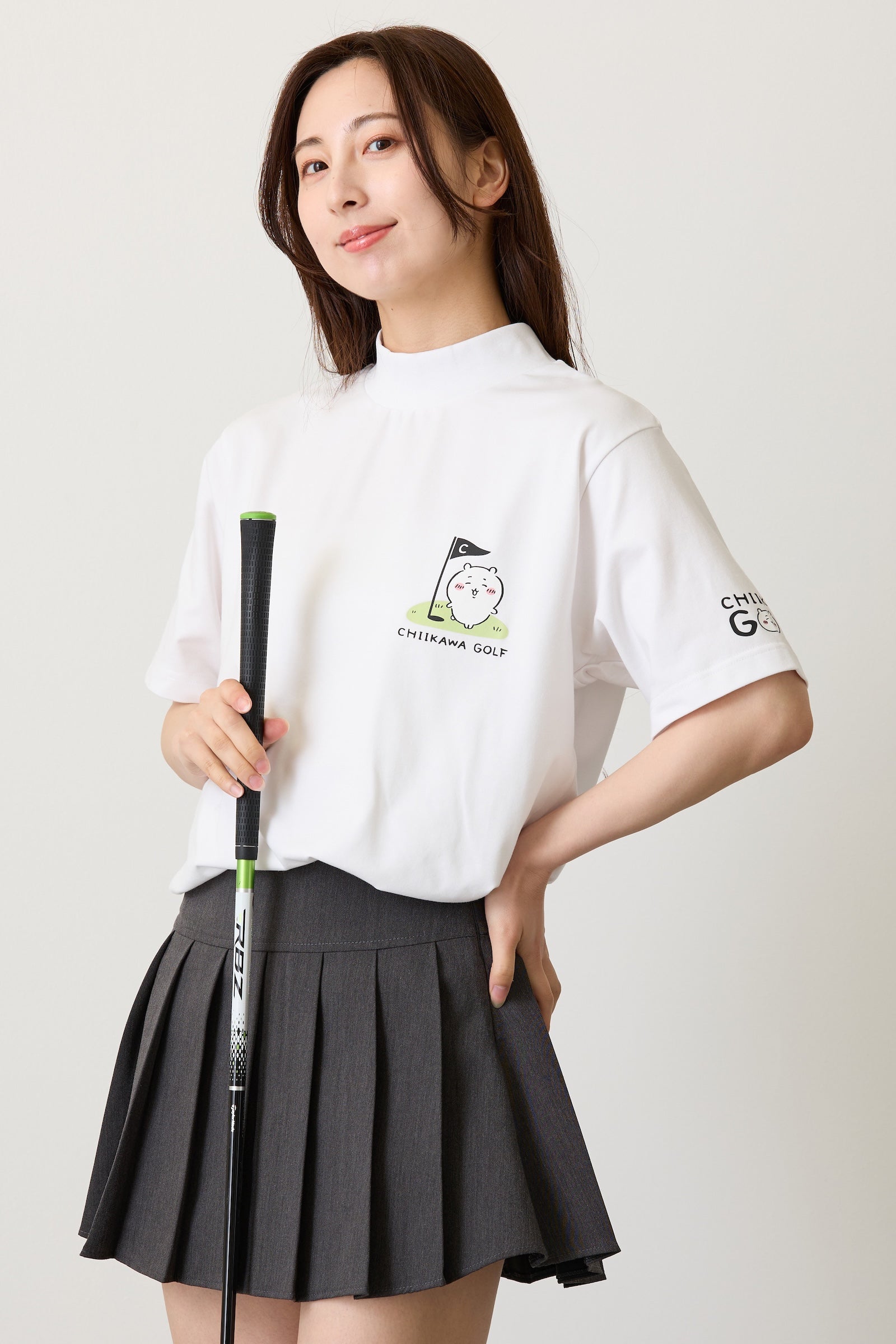 ちいかわGOLF モックネックTシャツ ちいかわグリーン ホワイト