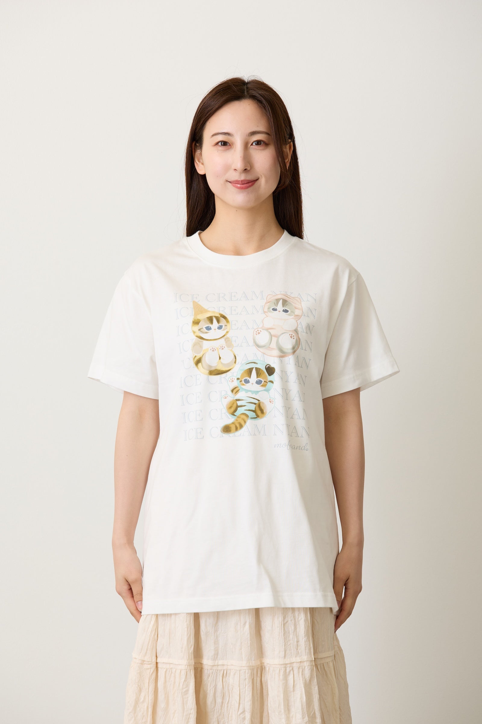mofusand Tシャツ ICE CREAM NYAN ホワイト