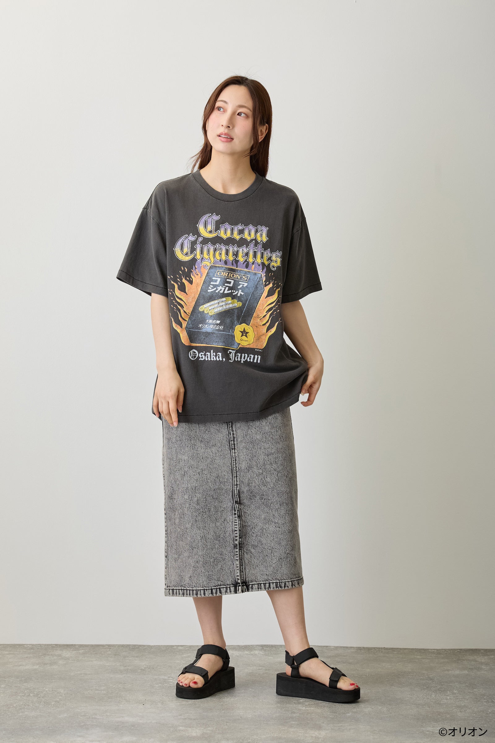 【7月中旬以降お届け】ココアシガレット Tシャツ 駄菓子ロック ブラック