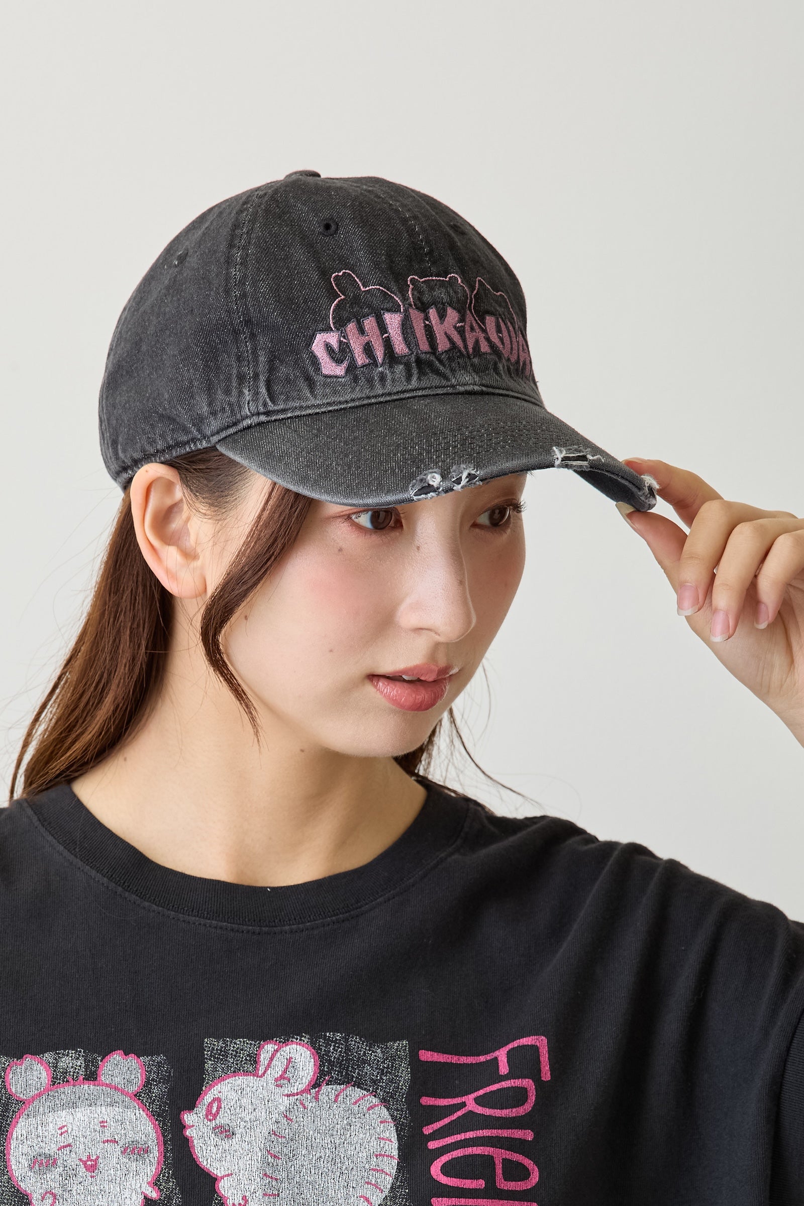 ちいかわ キャップ  STAY CUTE STAY PUNK ブラック