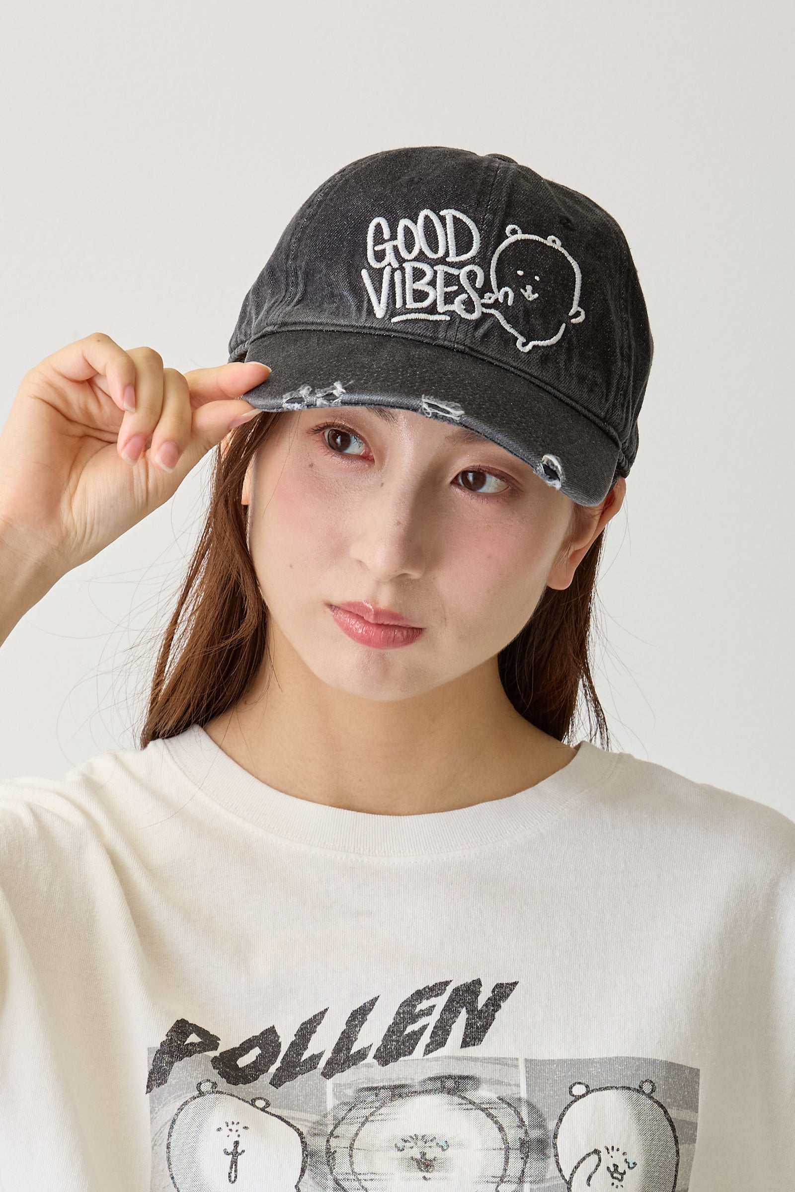 ナガノキャラクターズ キャップ GOOD VIBES ブラック