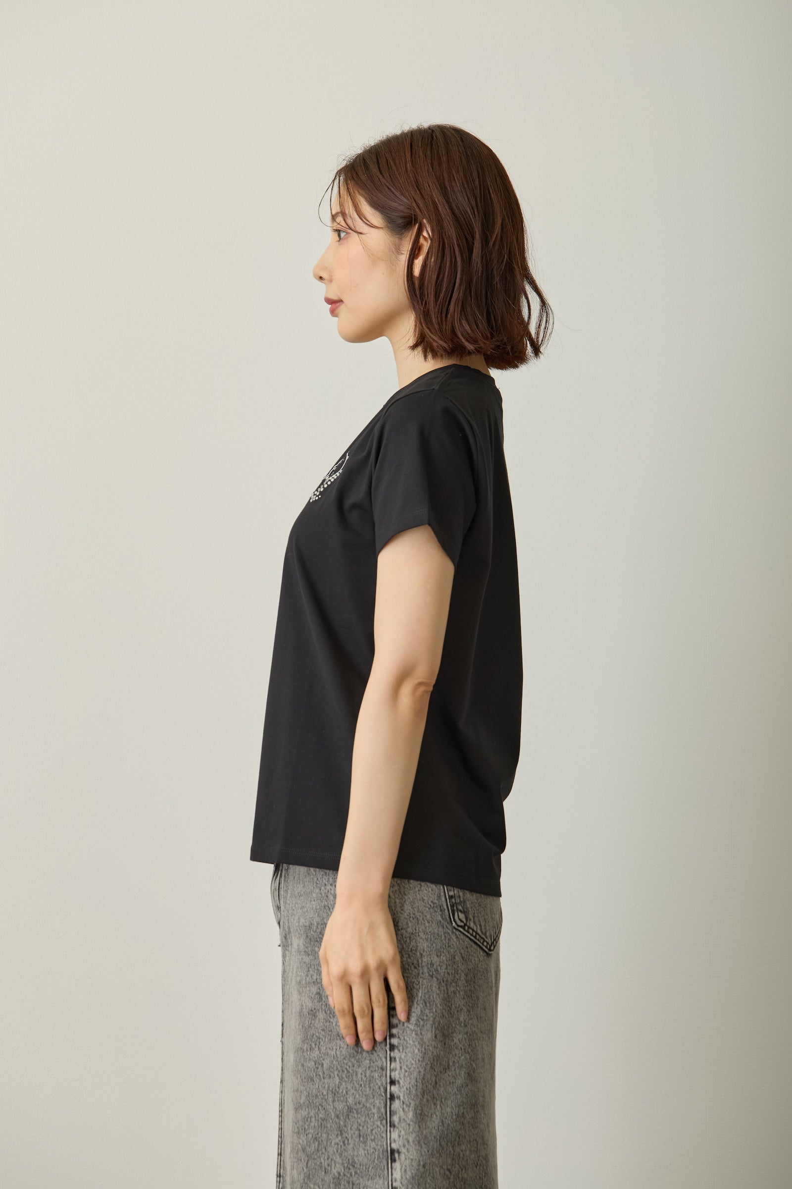 ナガノキャラクターズ ラインストーンTシャツ DECO(くま) ブラック