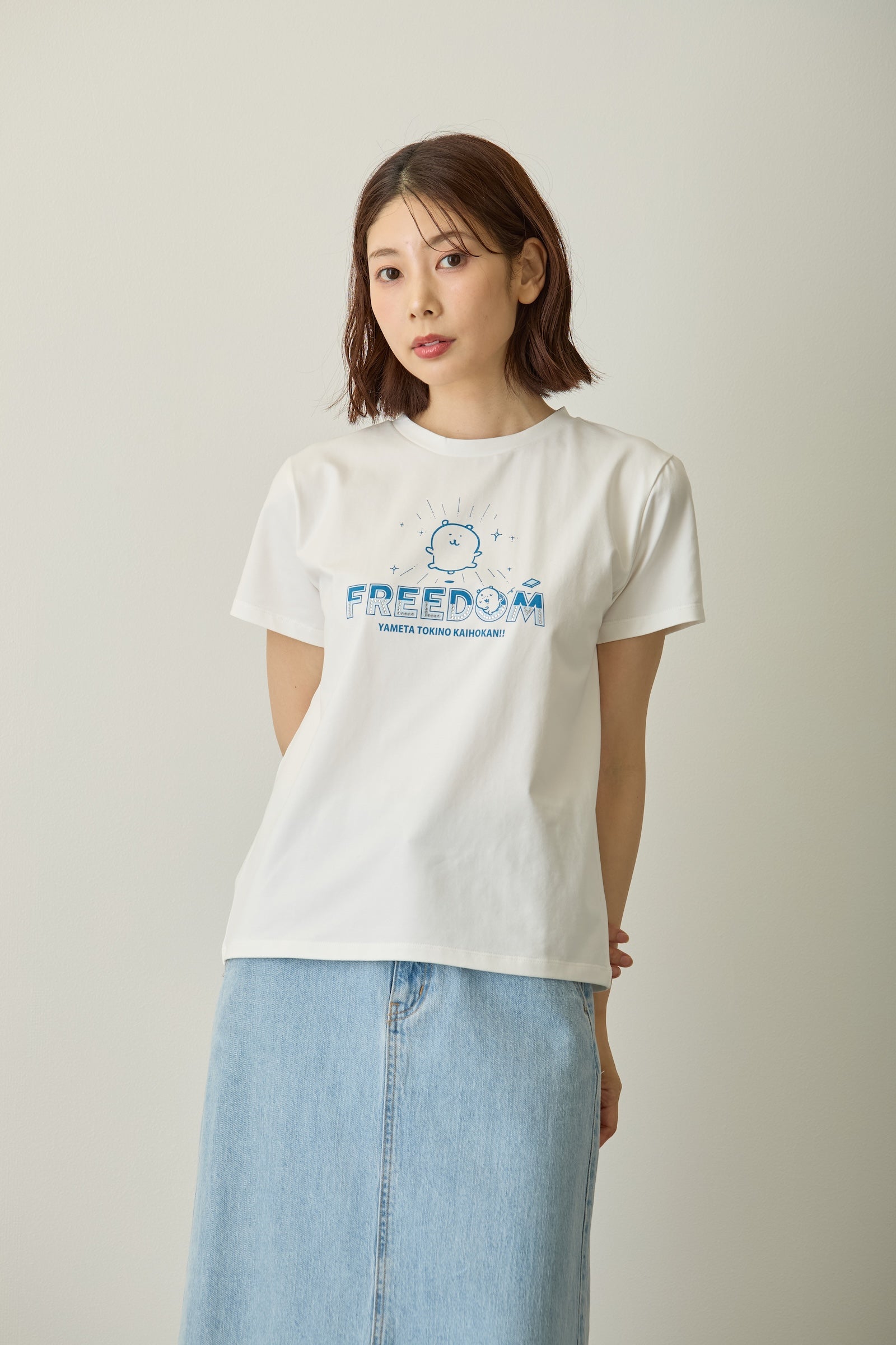 ナガノキャラクターズ ラインストーンTシャツ DECO(FREEDOM) ホワイト