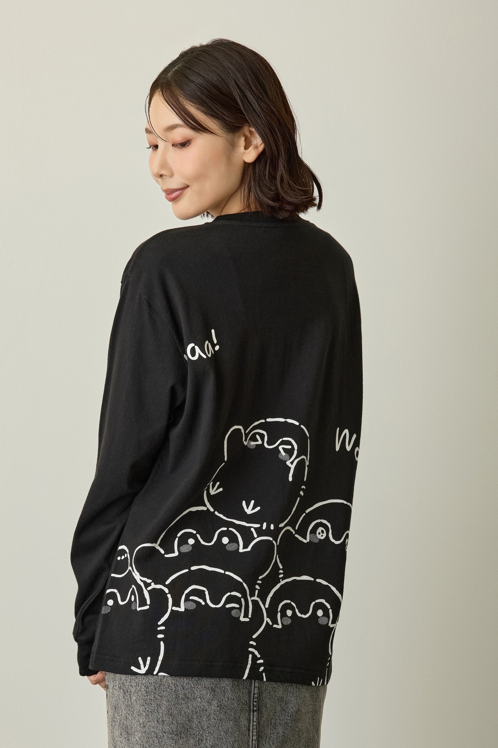 コウペンちゃん 長袖Tシャツ いつもそばにいるよ〜 ブラック