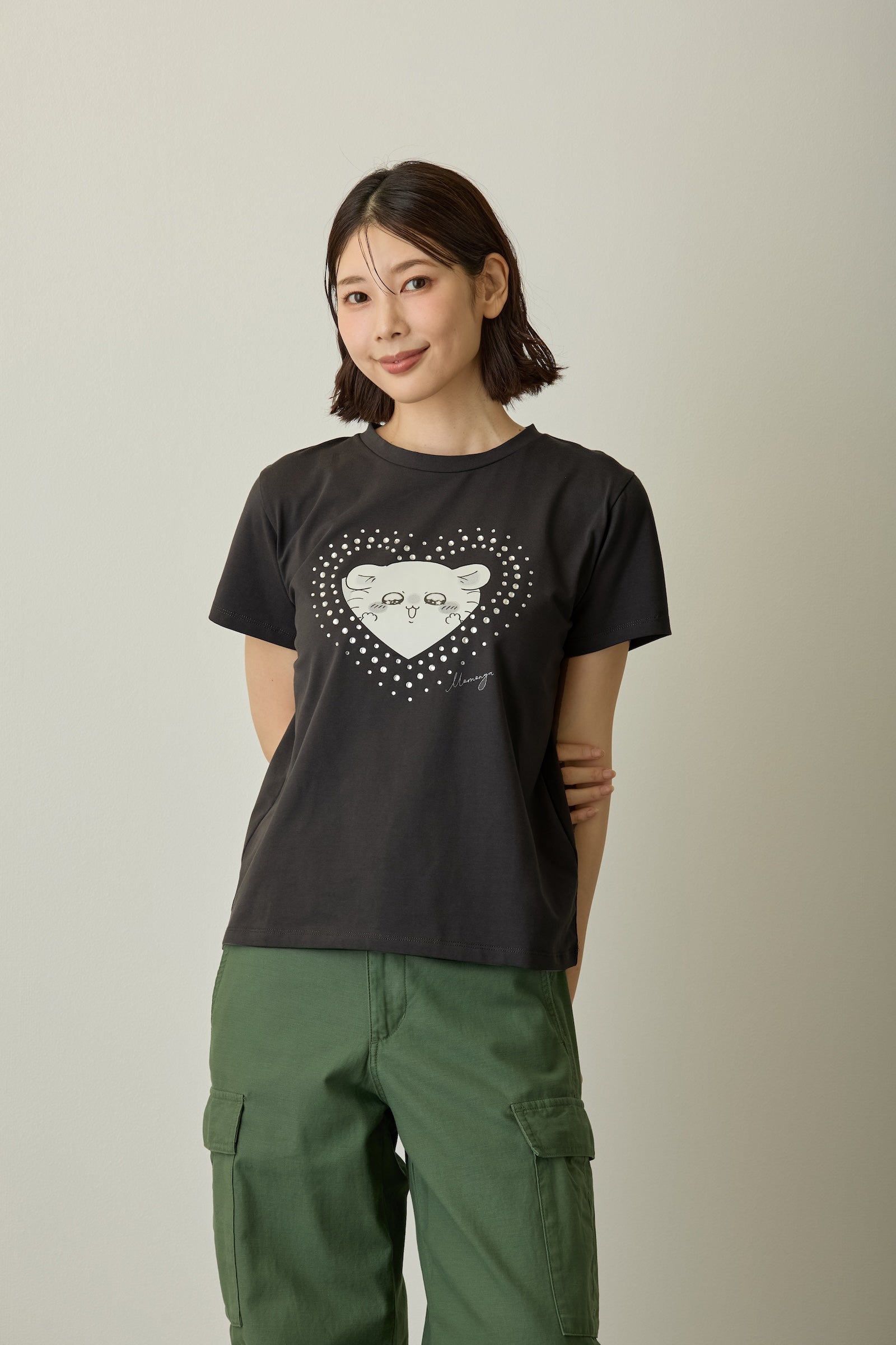 ちいかわ ラインストーンTシャツ DECO(モモンガ) スミクロ