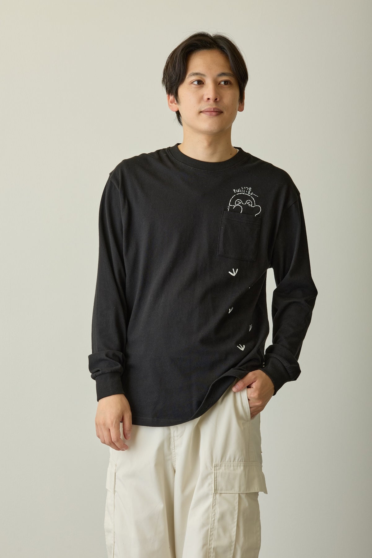 コウペンちゃん 長袖Tシャツ いつもそばにいるよ〜 ブラック