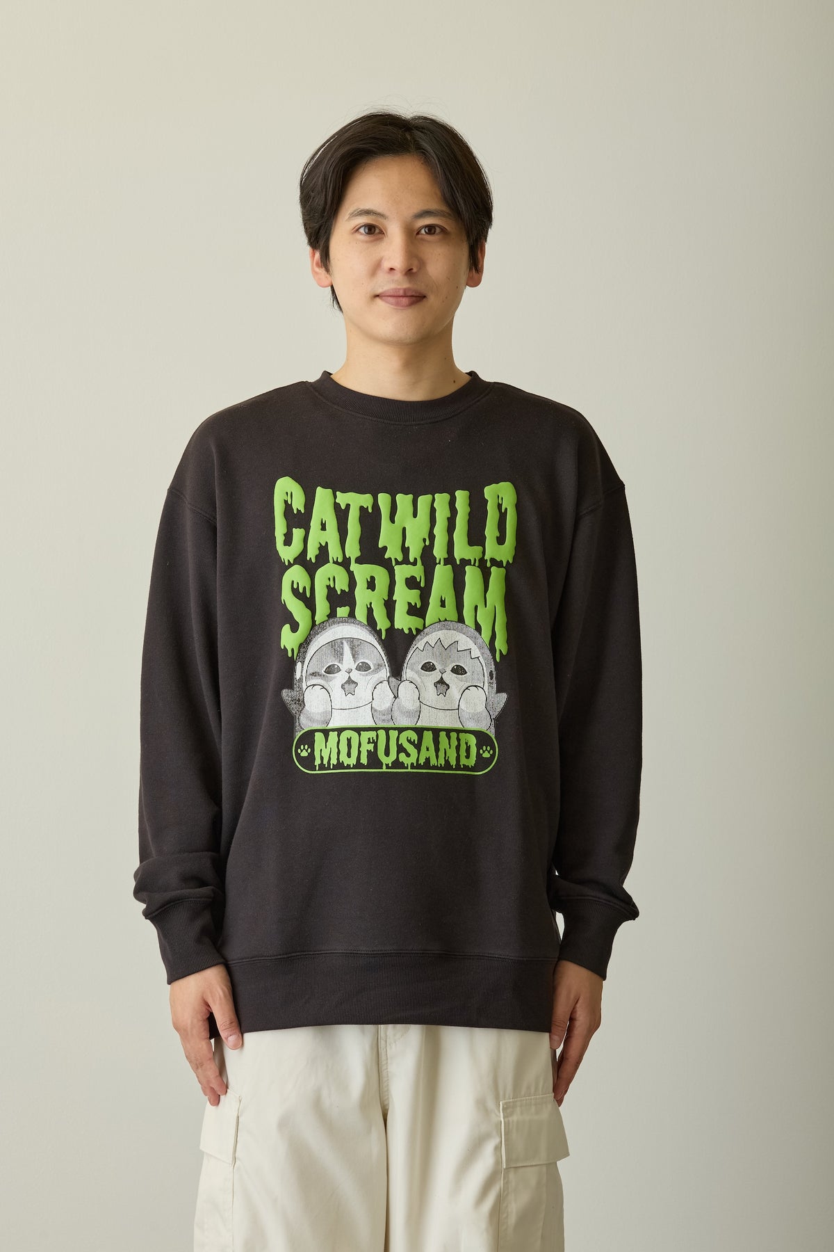 mofusand スウェットシャツ CAT WILD SCREAM ブラック