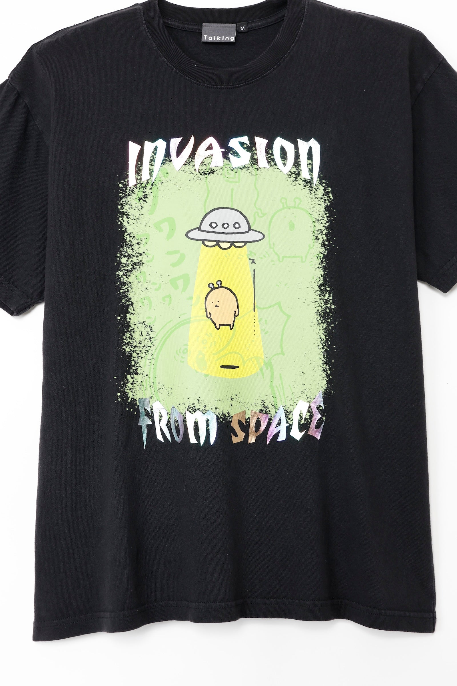 【先行販売】ナガノキャラクターズ 箔プリントTシャツ もぐらコロッケ（宇宙人） ブラック