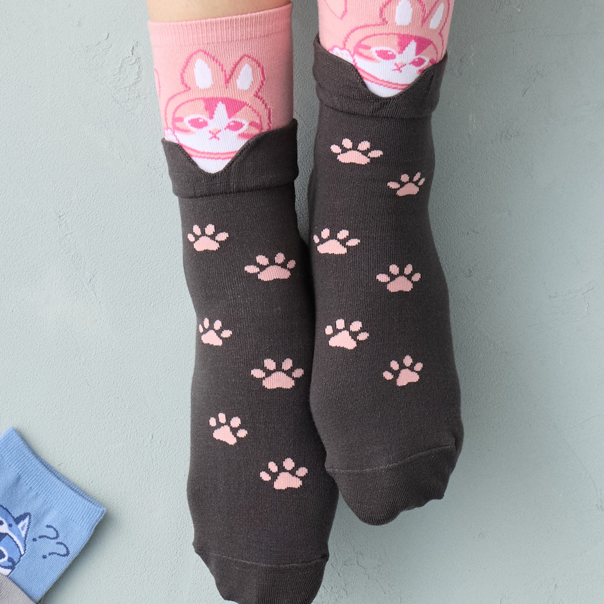 mofusand レイヤード風ソックス うさにゃん ピンク 22-24cm