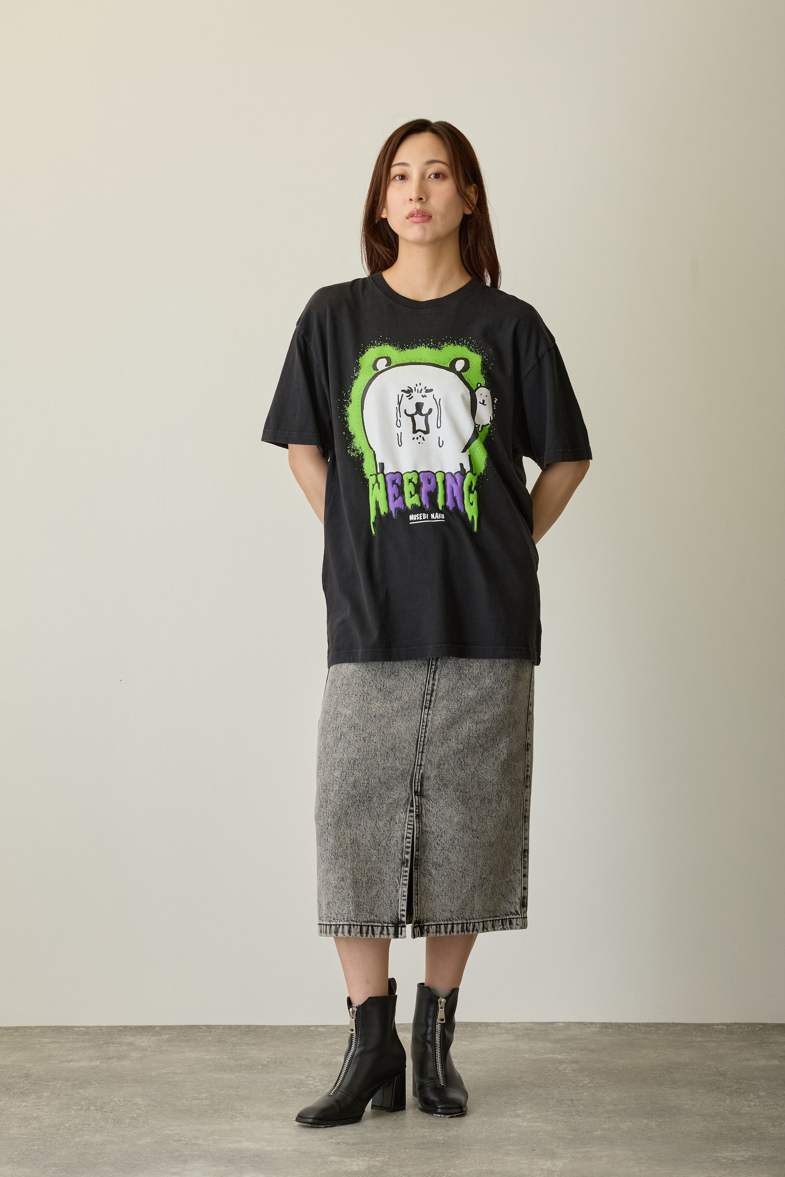 【先行販売】ナガノキャラクターズ 発泡プリントTシャツ 咽び泣く ブラック