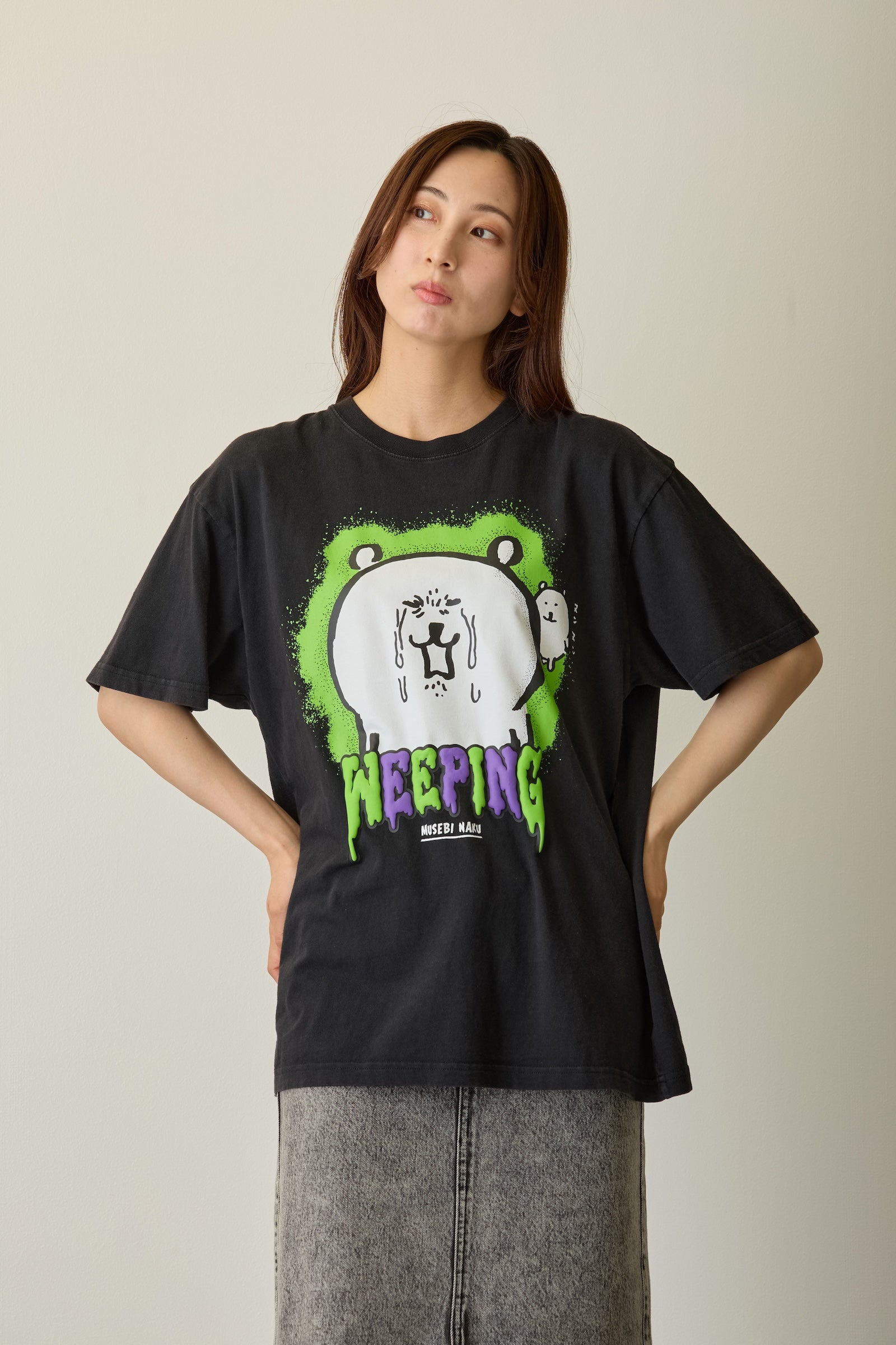 【先行販売】ナガノキャラクターズ 発泡プリントTシャツ 咽び泣く ブラック