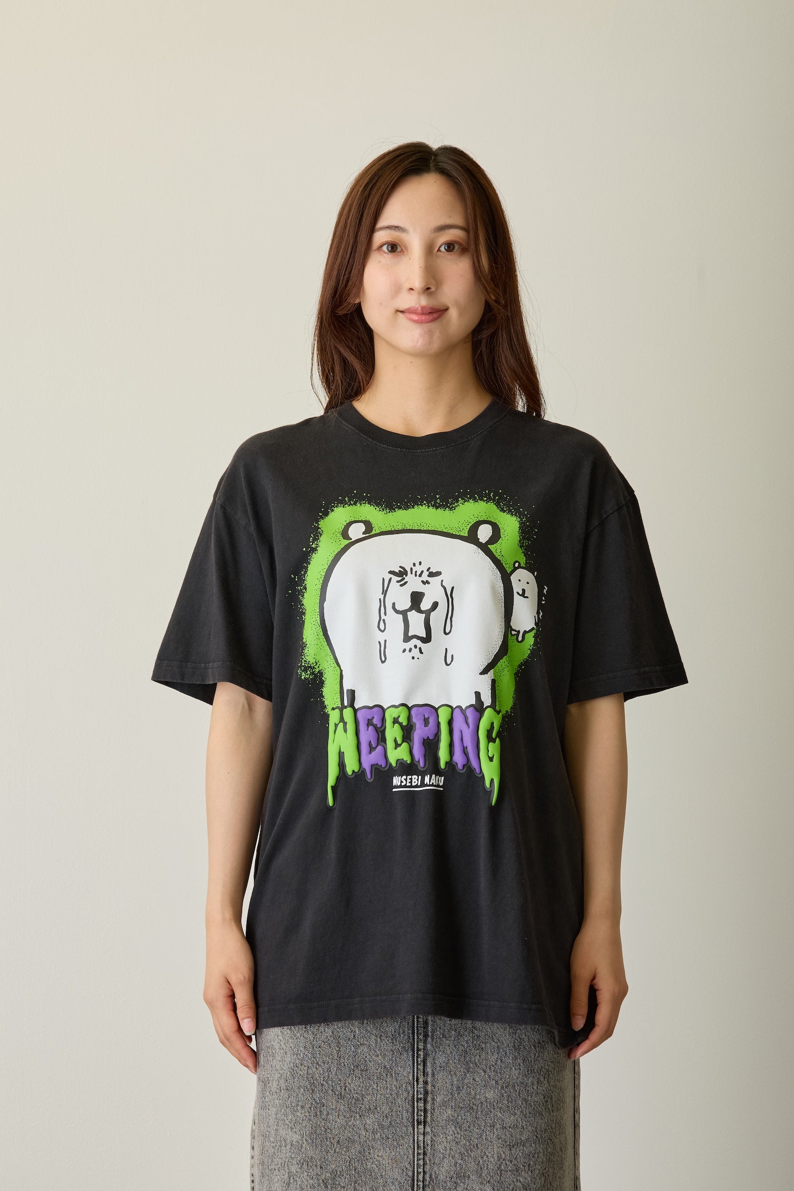 【先行販売】ナガノキャラクターズ 発泡プリントTシャツ 咽び泣く ブラック