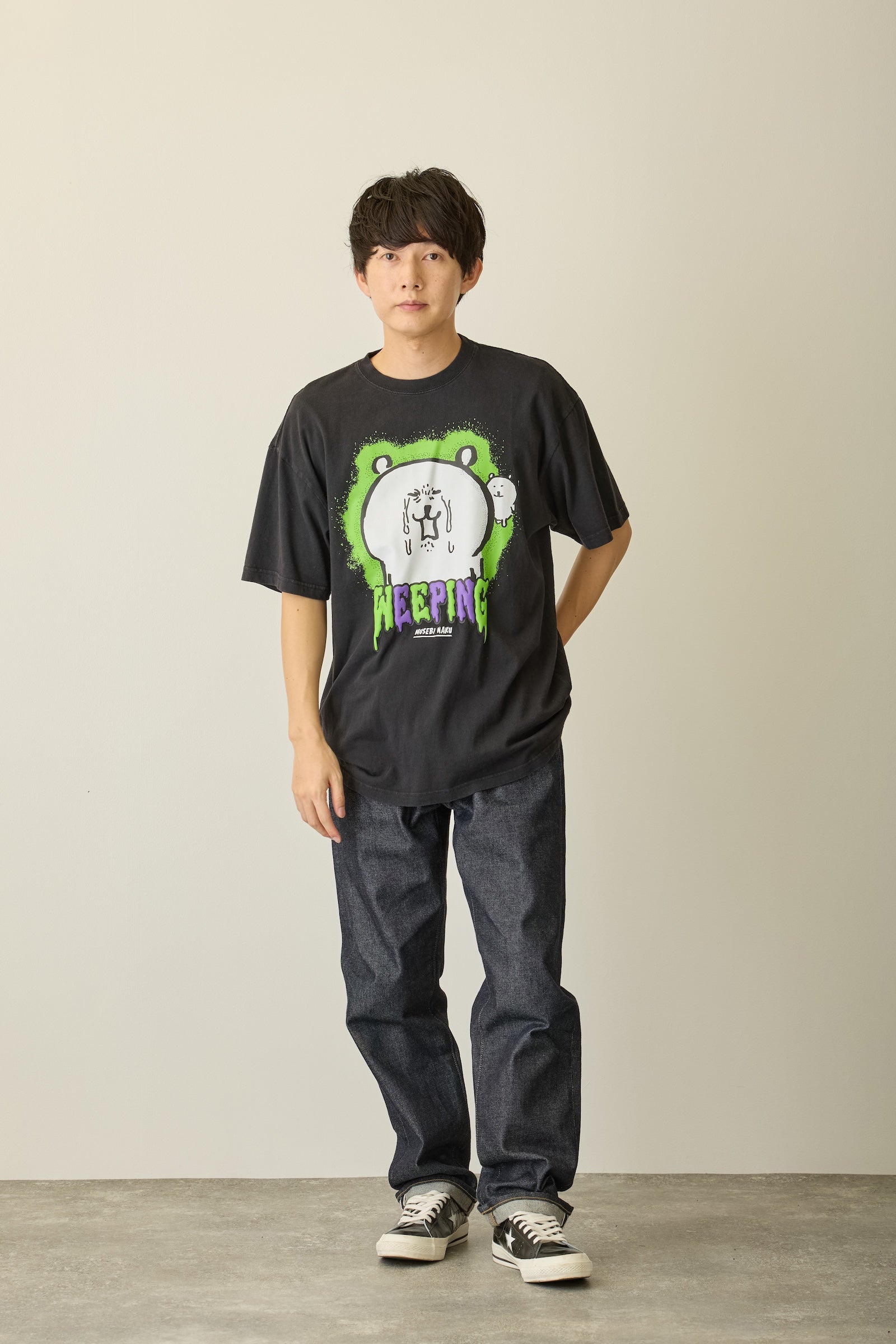【先行販売】ナガノキャラクターズ 発泡プリントTシャツ 咽び泣く ブラック