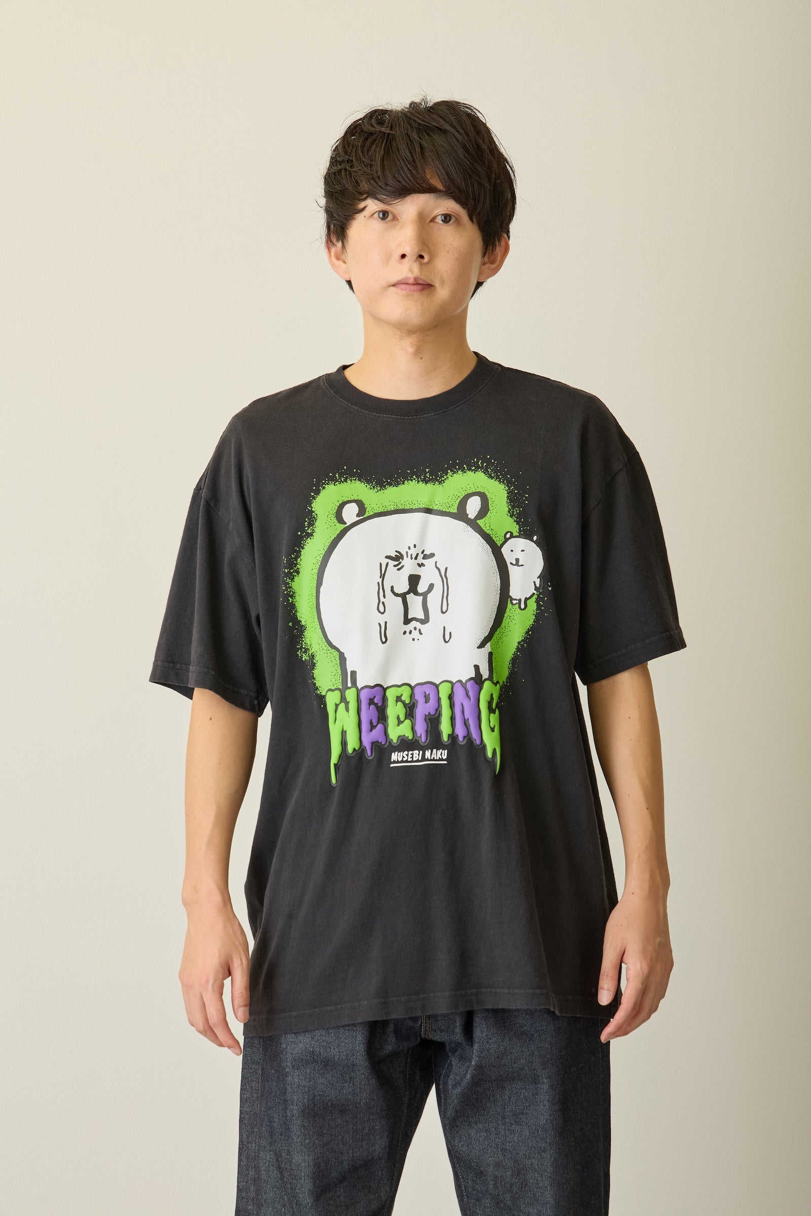 【先行販売】ナガノキャラクターズ 発泡プリントTシャツ 咽び泣く ブラック