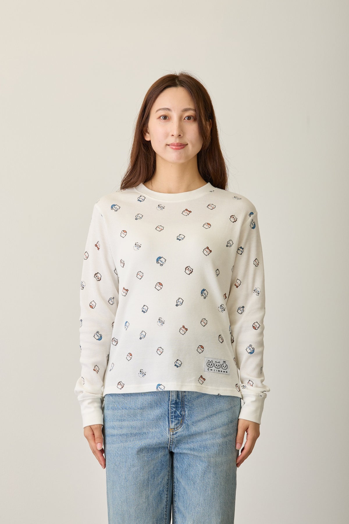 ちいかわ ワッフル長袖Tシャツ 小さいの ホワイト