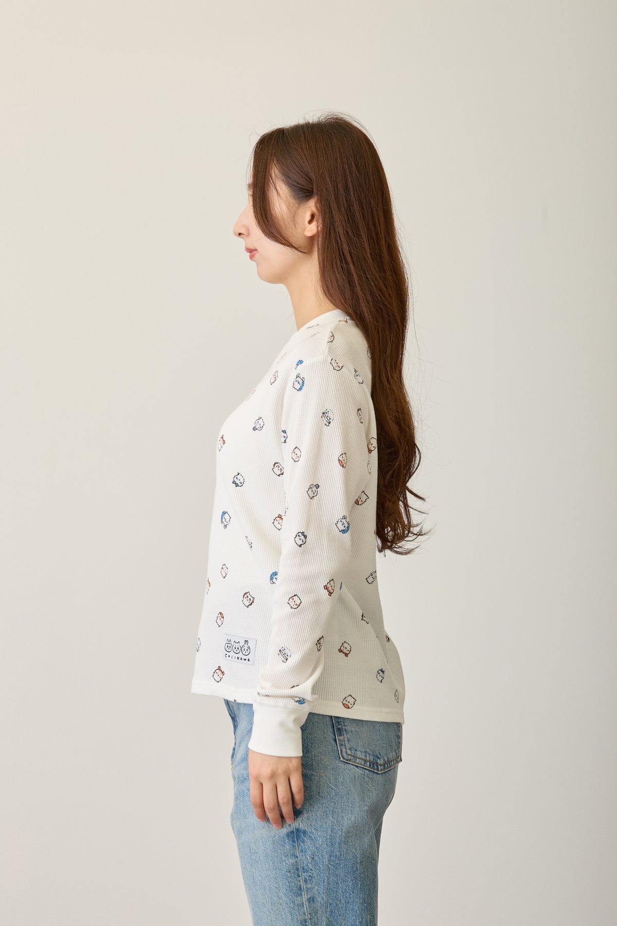 ちいかわ ワッフル長袖Tシャツ 小さいの ホワイト
