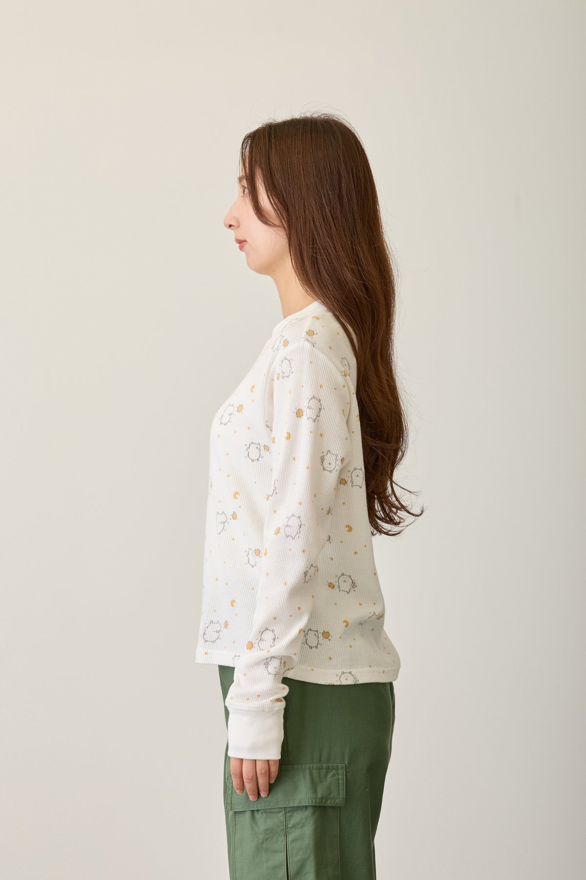 ナガノキャラクターズ ワッフル長袖Tシャツ ラムネリナイト ホワイト