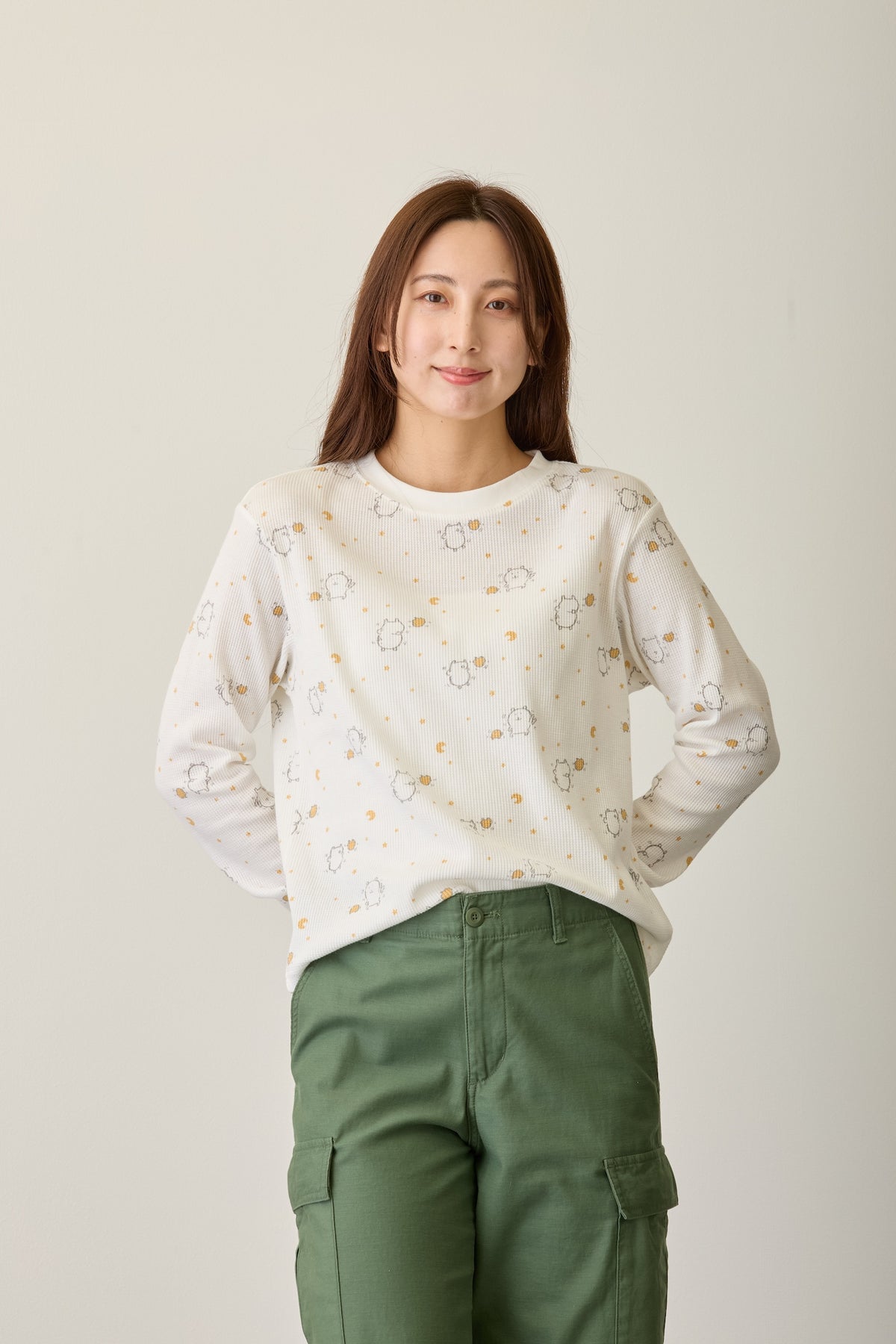 ナガノキャラクターズ ワッフル長袖Tシャツ ラムネリナイト ホワイト