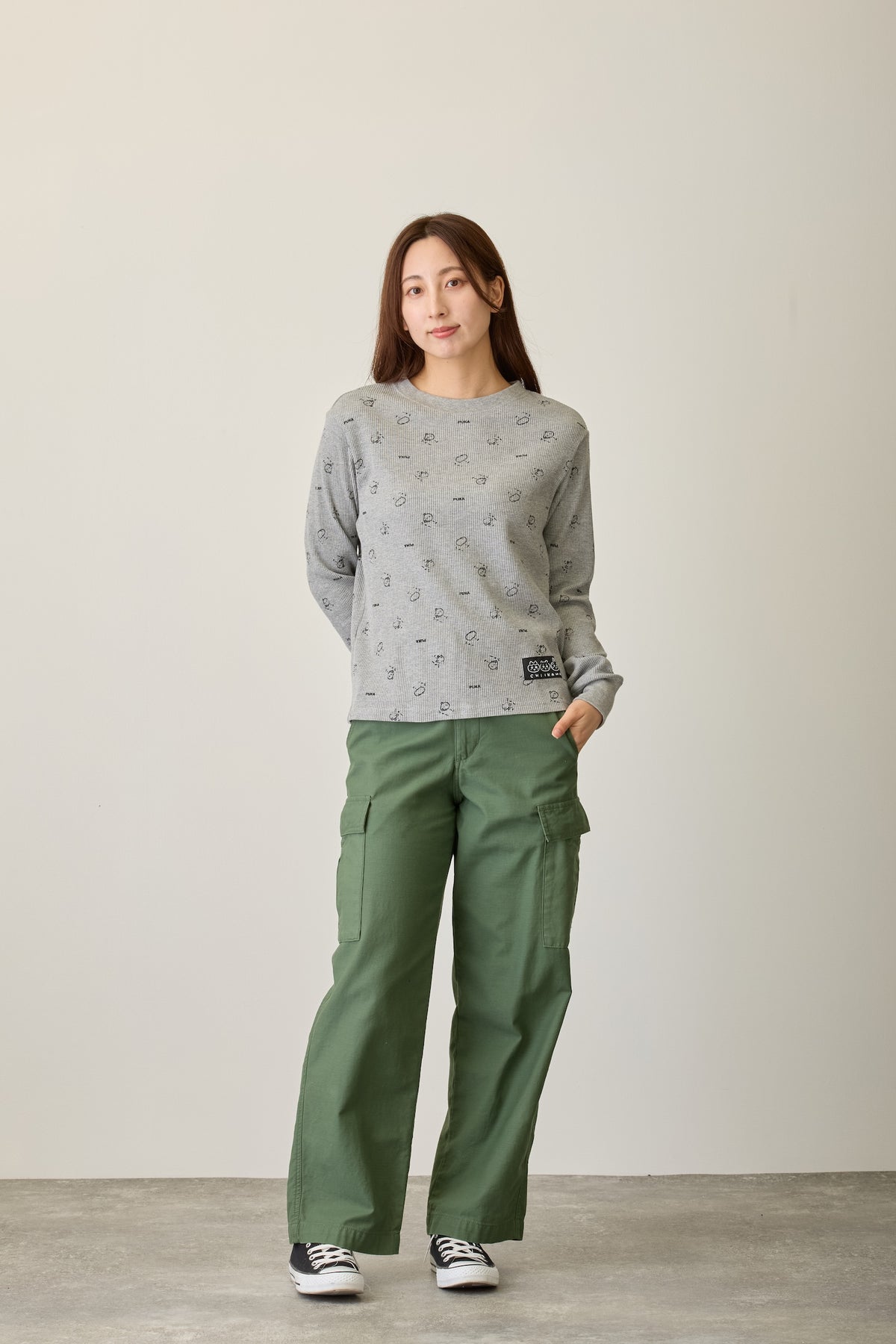 ちいかわ ワッフル長袖Tシャツ プカー グレー