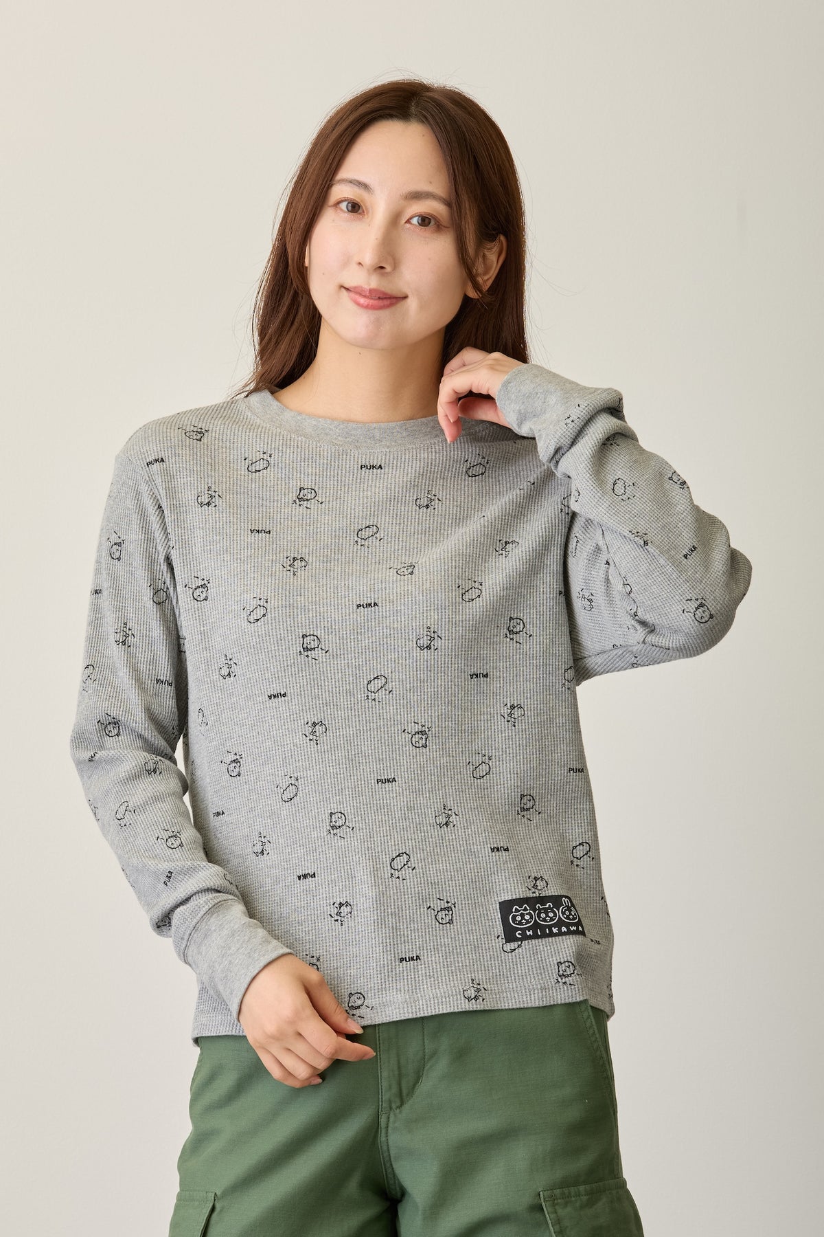 ちいかわ ワッフル長袖Tシャツ プカー グレー