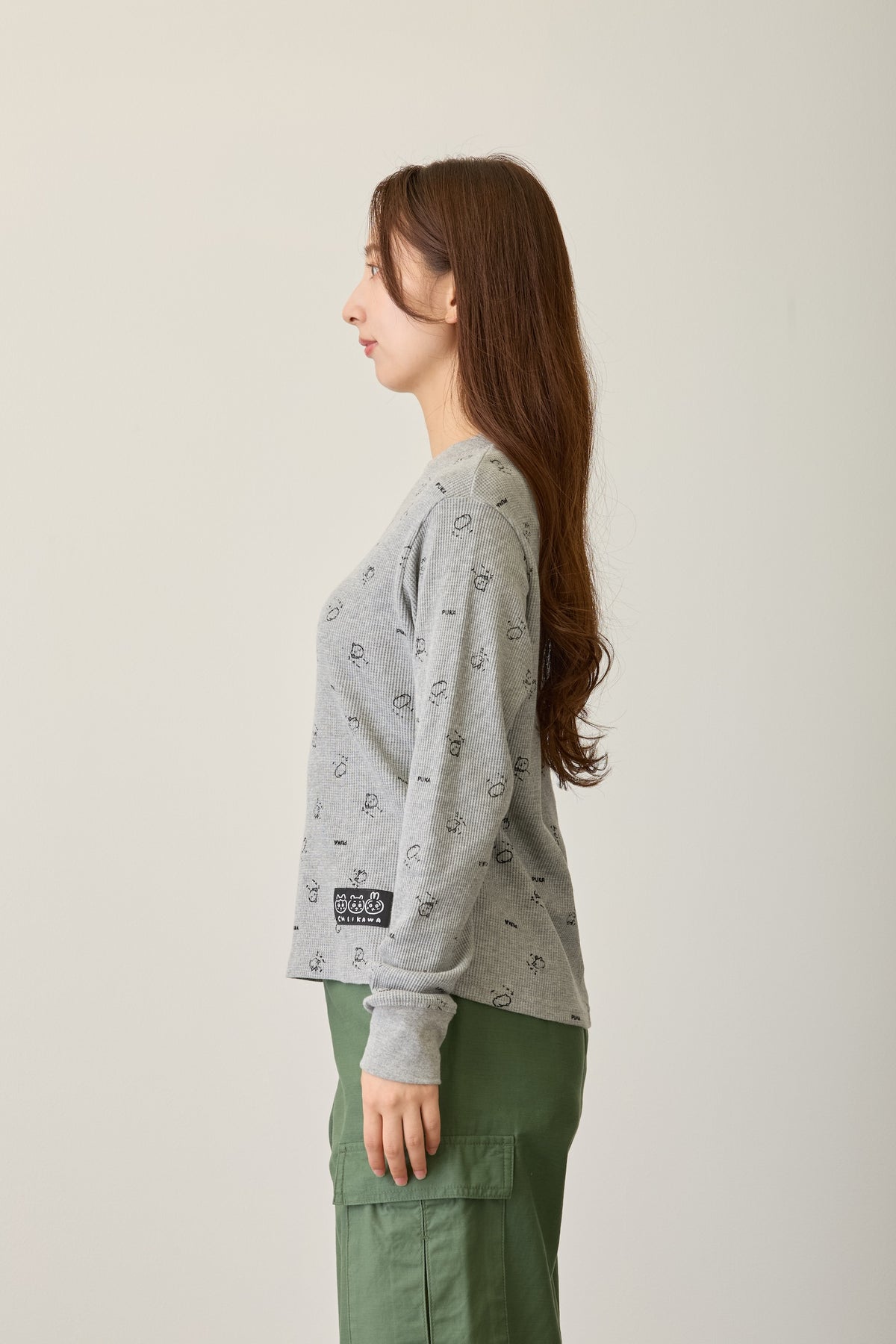 ちいかわ ワッフル長袖Tシャツ プカー グレー