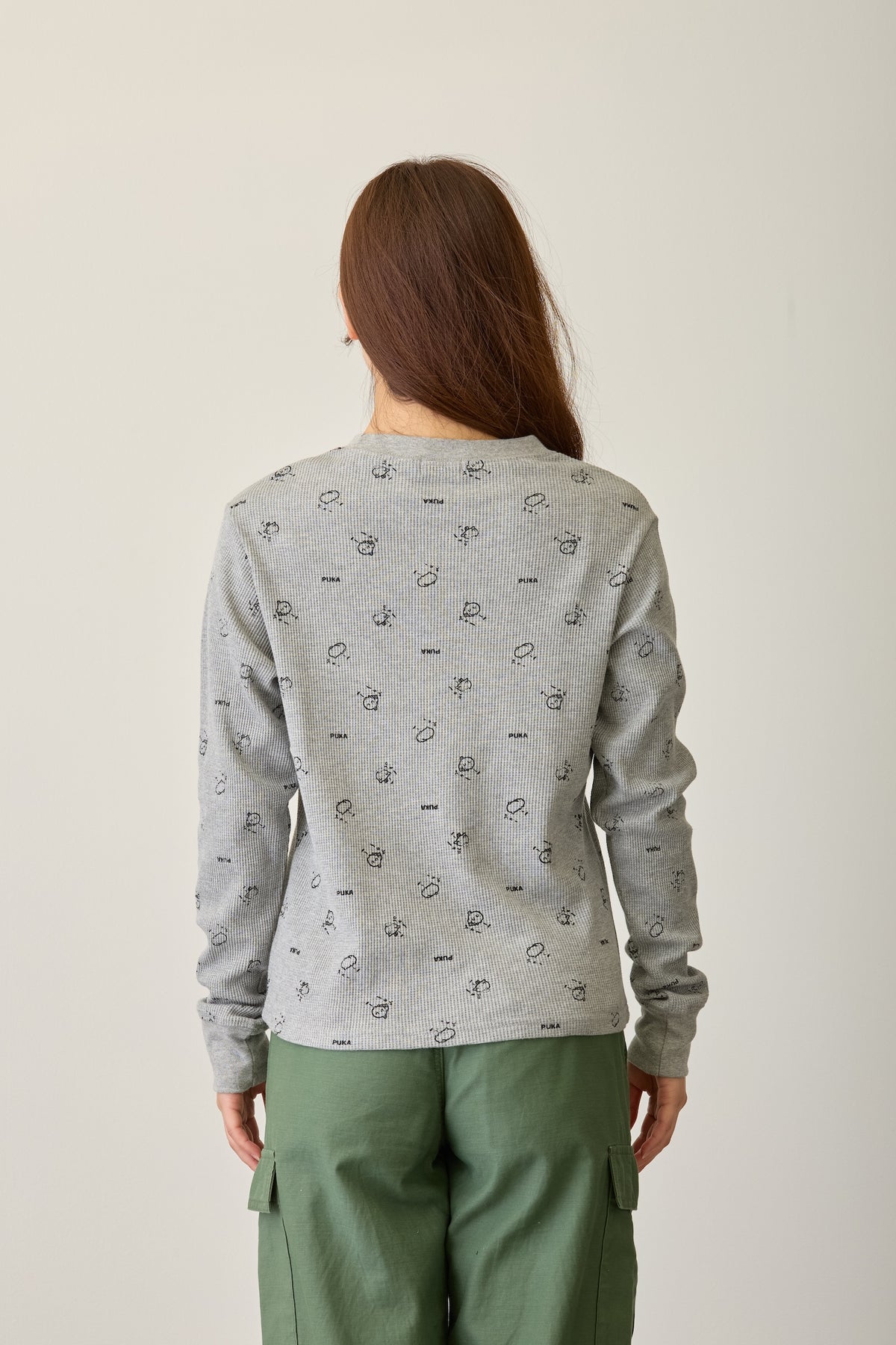 ちいかわ ワッフル長袖Tシャツ プカー グレー