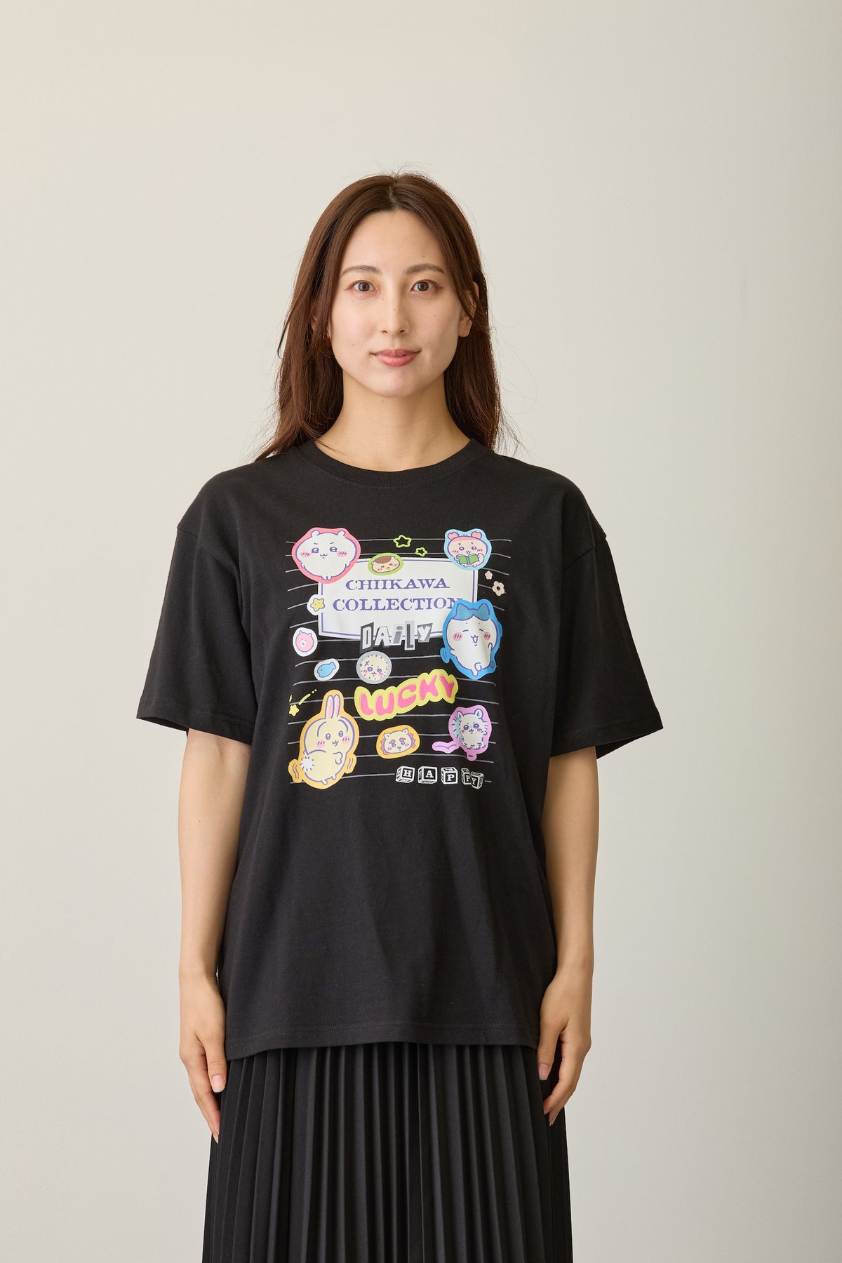 ちいかわ Tシャツ カレッジノート風（みんな） ブラック