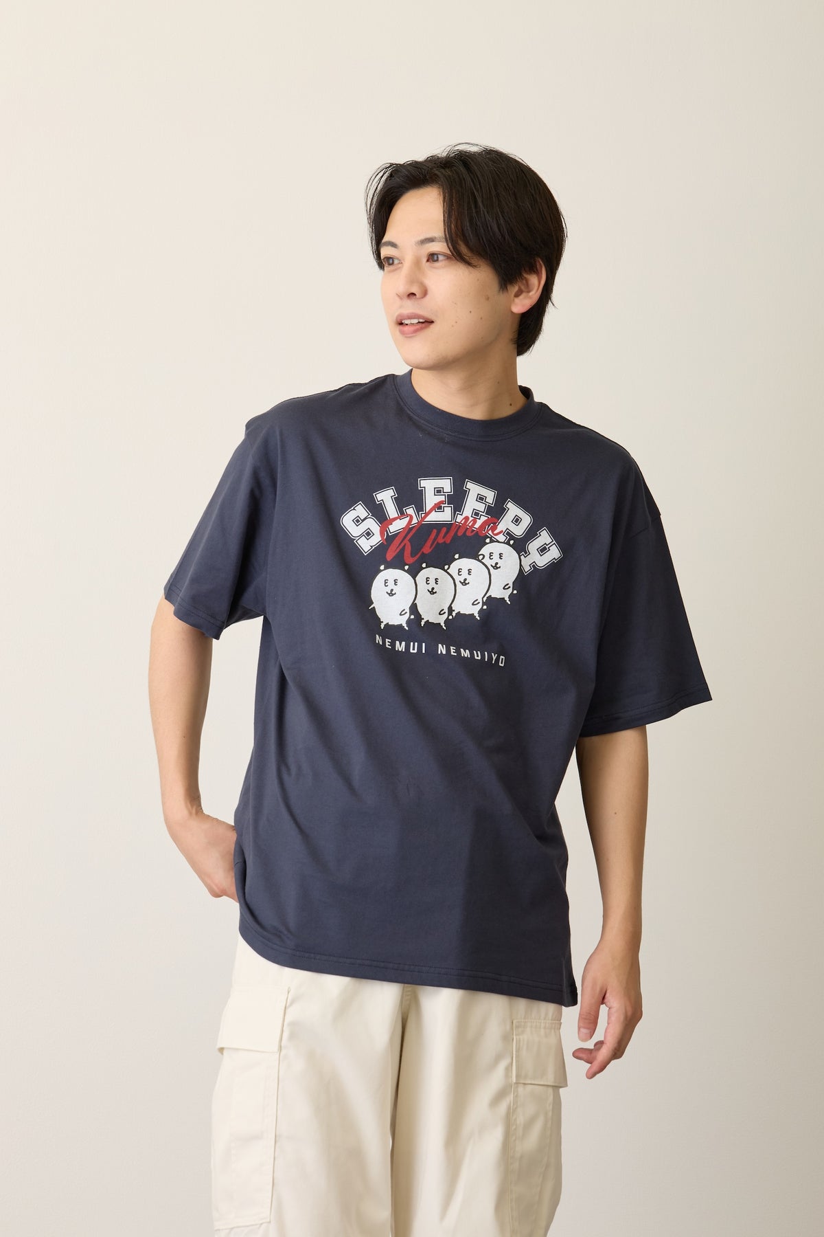 ナガノキャラクターズ Tシャツ SLEEPY（くま） ネイビー