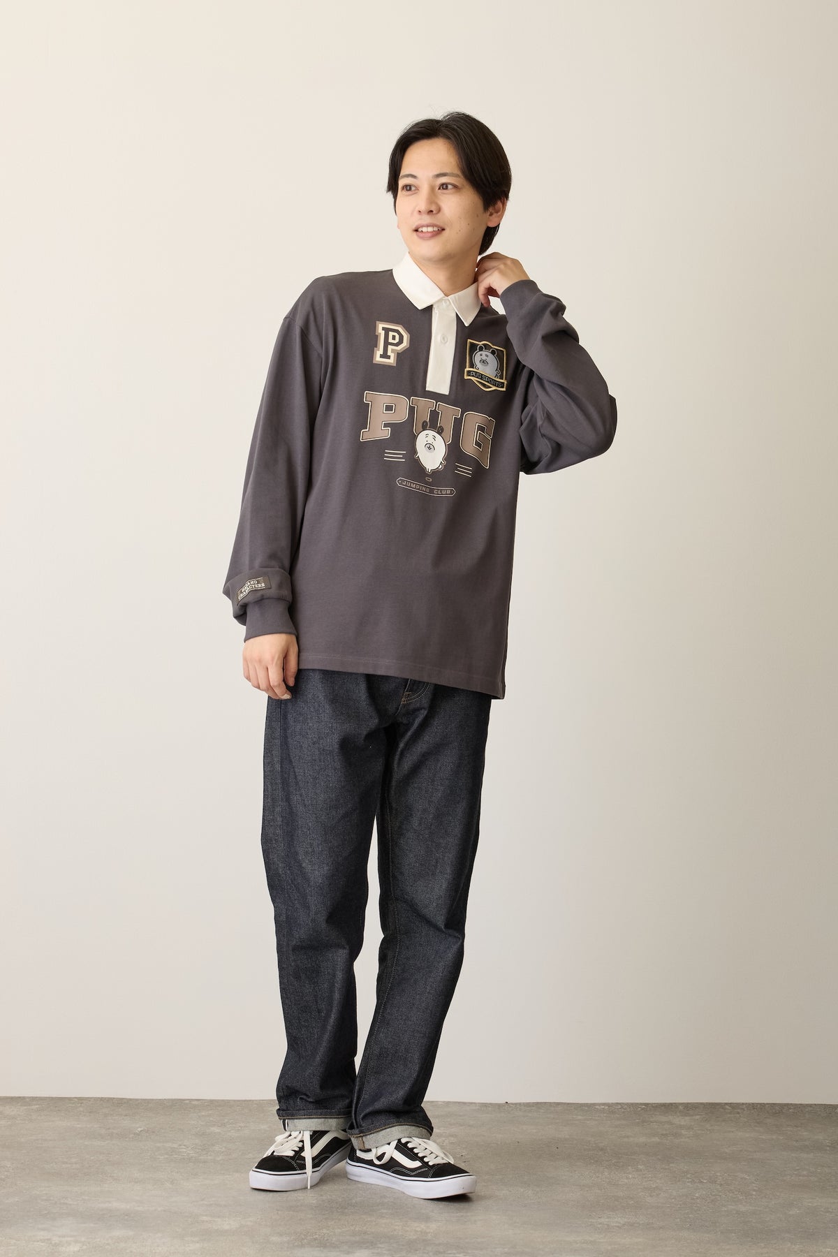 ナガノキャラクターズ ラガーシャツ PUG スミクロ