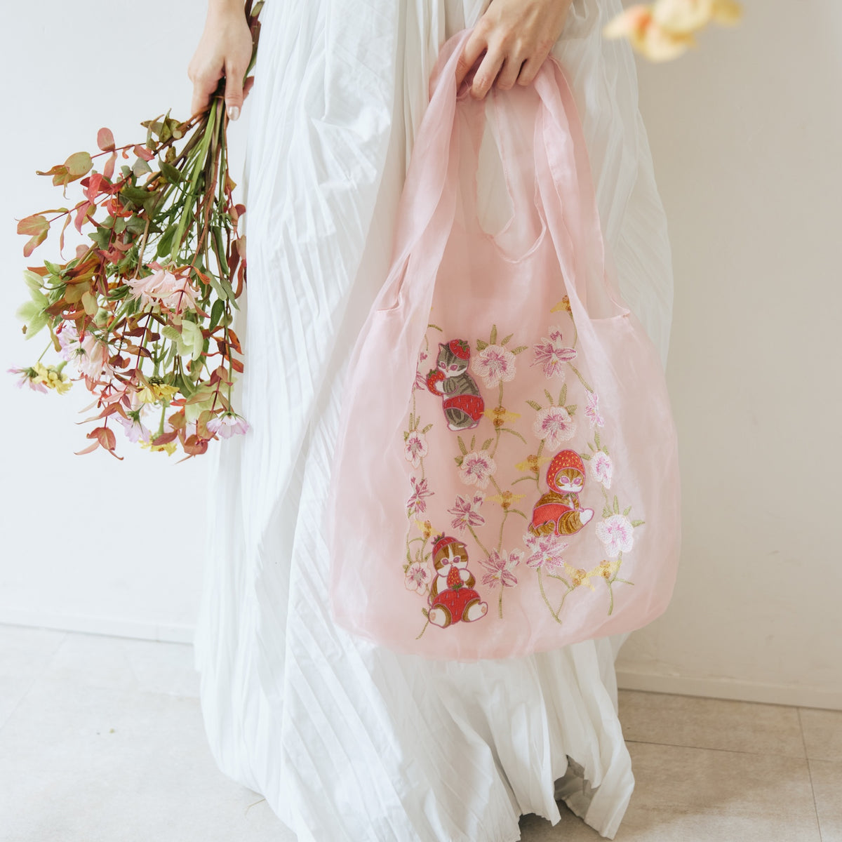 mofusand×日比谷花壇 チュールバッグ コイブルーム ピンク