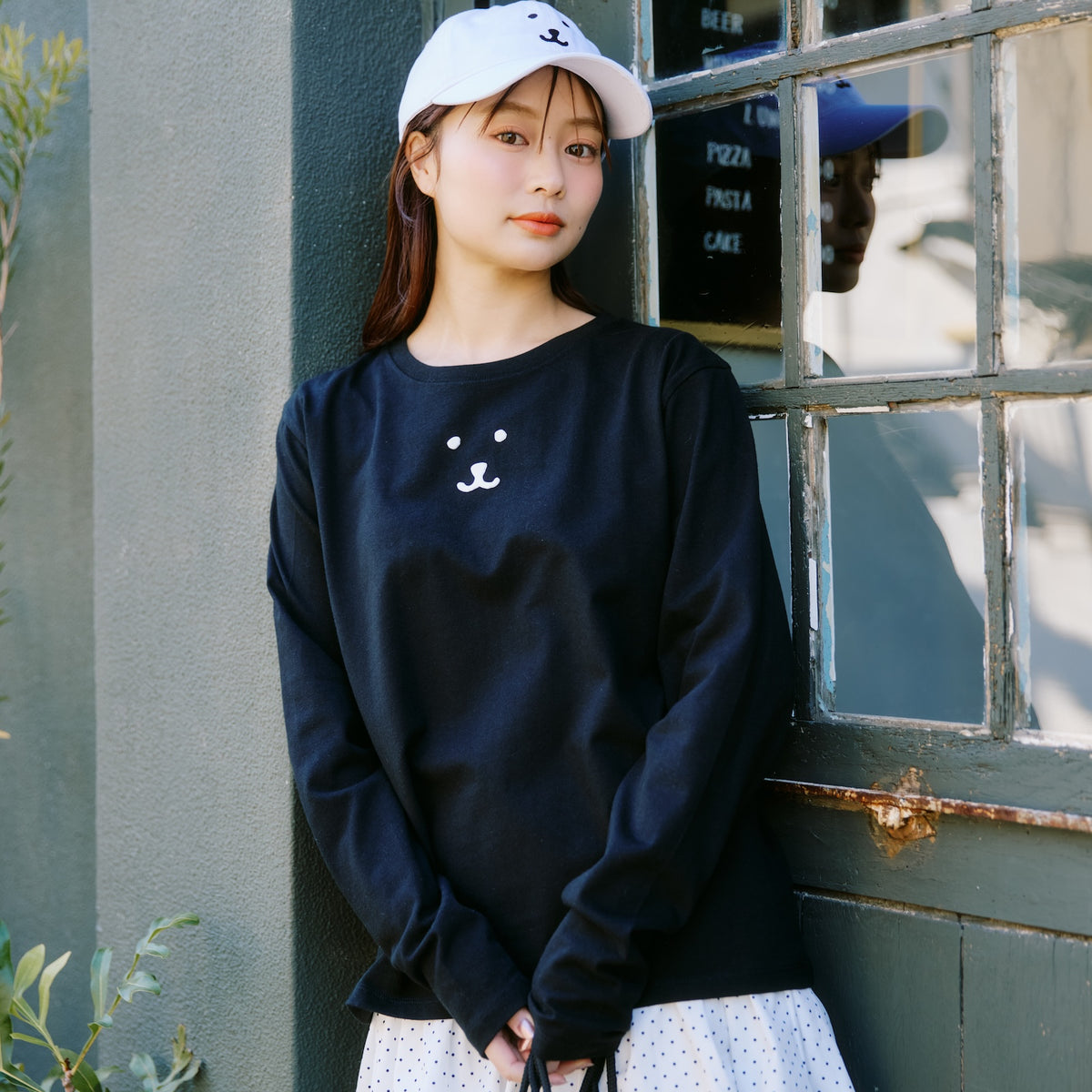 ナガノキャラクターズ 長袖Tシャツ モノクロなくま ブラック