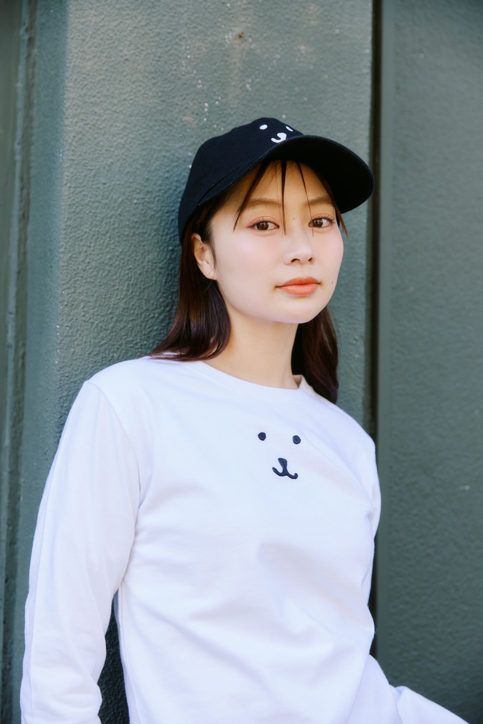 ナガノキャラクターズ 長袖Ｔシャツ モノクロなくま ホワイト