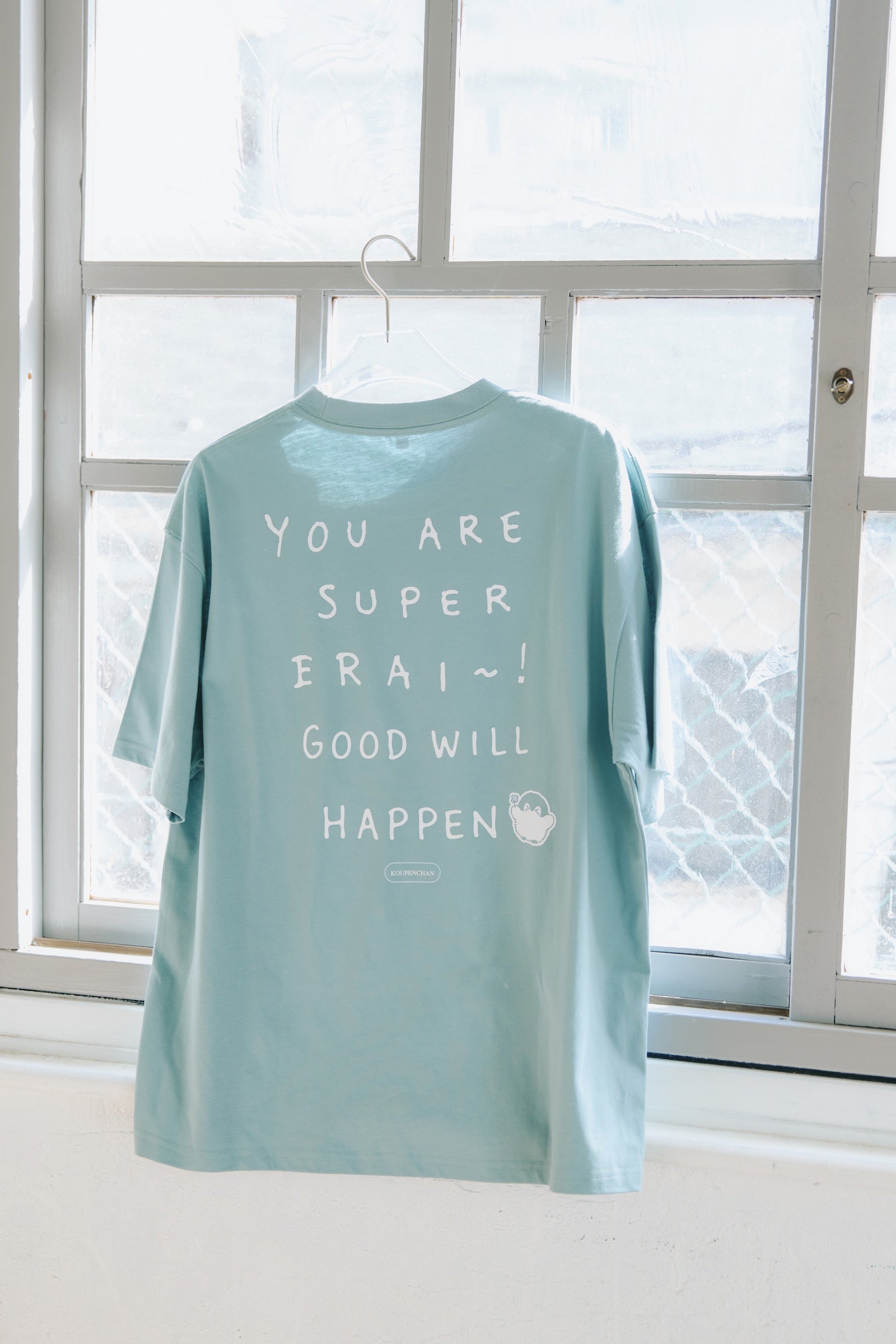 【2BUY10%OFF対象商品】コウペンちゃん ビッグシルエットTシャツ YOU ARE SUPER ERAI~! ブルーグレー