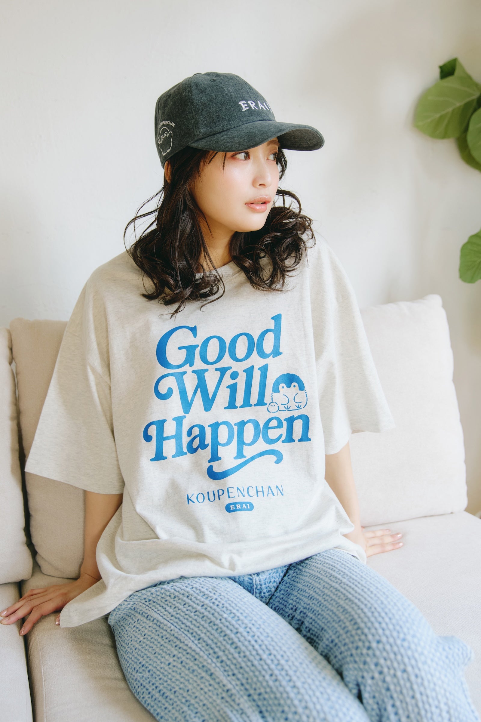 【2BUY10%OFF対象商品】コウペンちゃん ビッグシルエットTシャツ Good Will Happen シロ杢