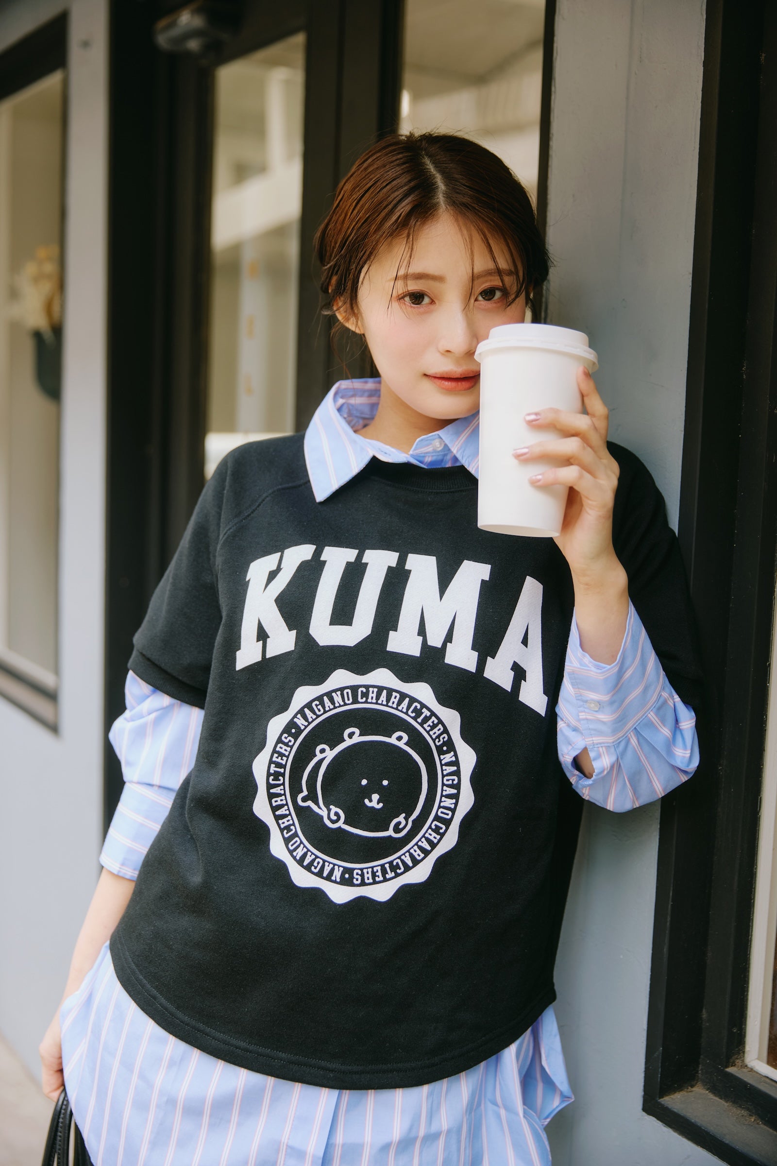 ナガノキャラクターズ Tシャツ カレッジ くま ブラック