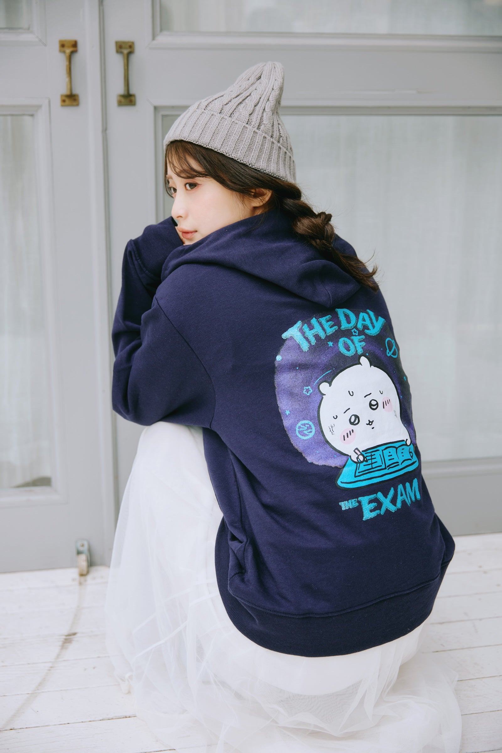 【2BUY10%OFF対象商品】ちいかわ ZIPパーカー 試験だ ネイビー