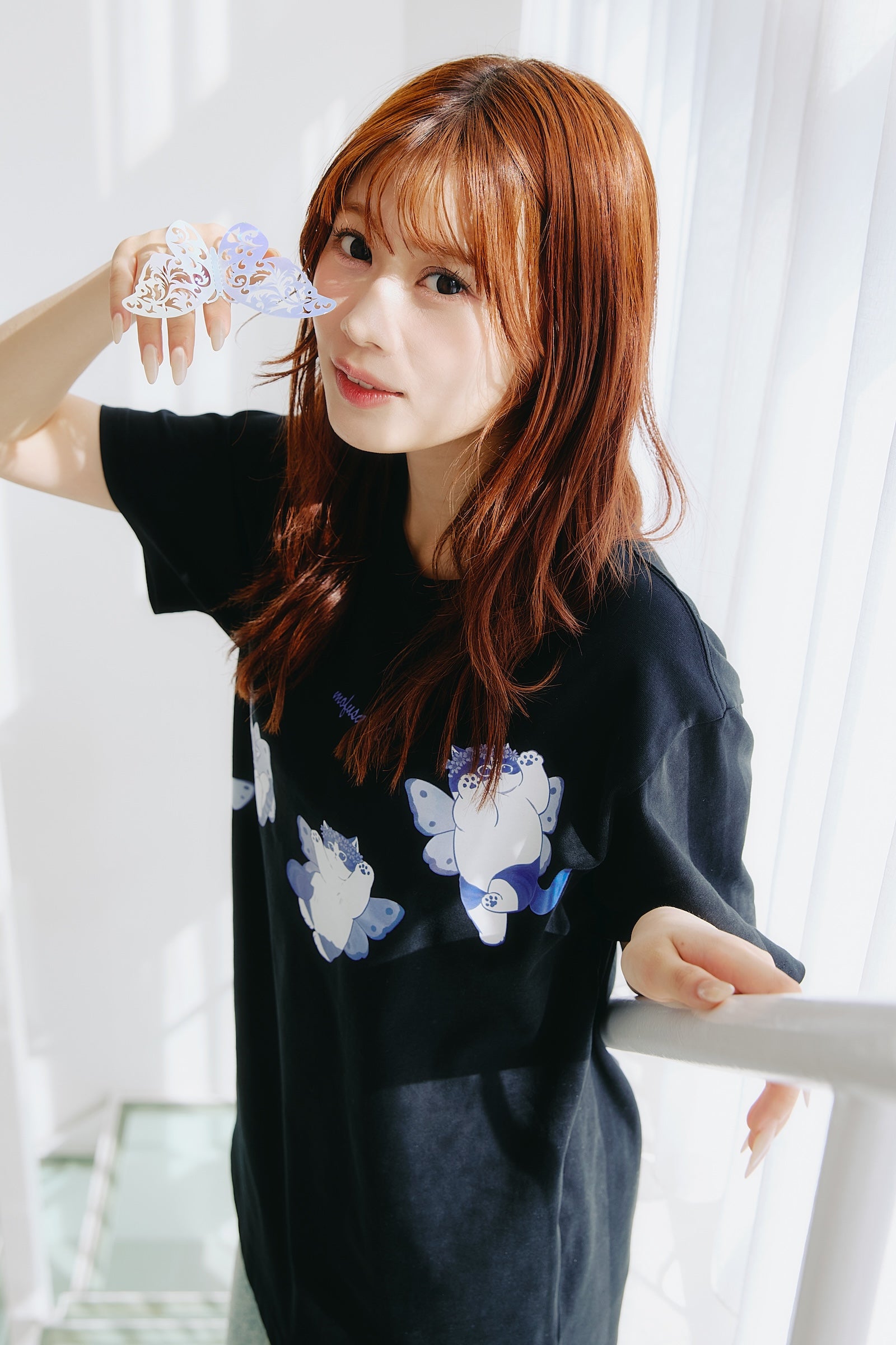 ブラウス　MAKにゃん mofusand Tシャツ ちょうちょにゃん いろはねにゃん ブラック