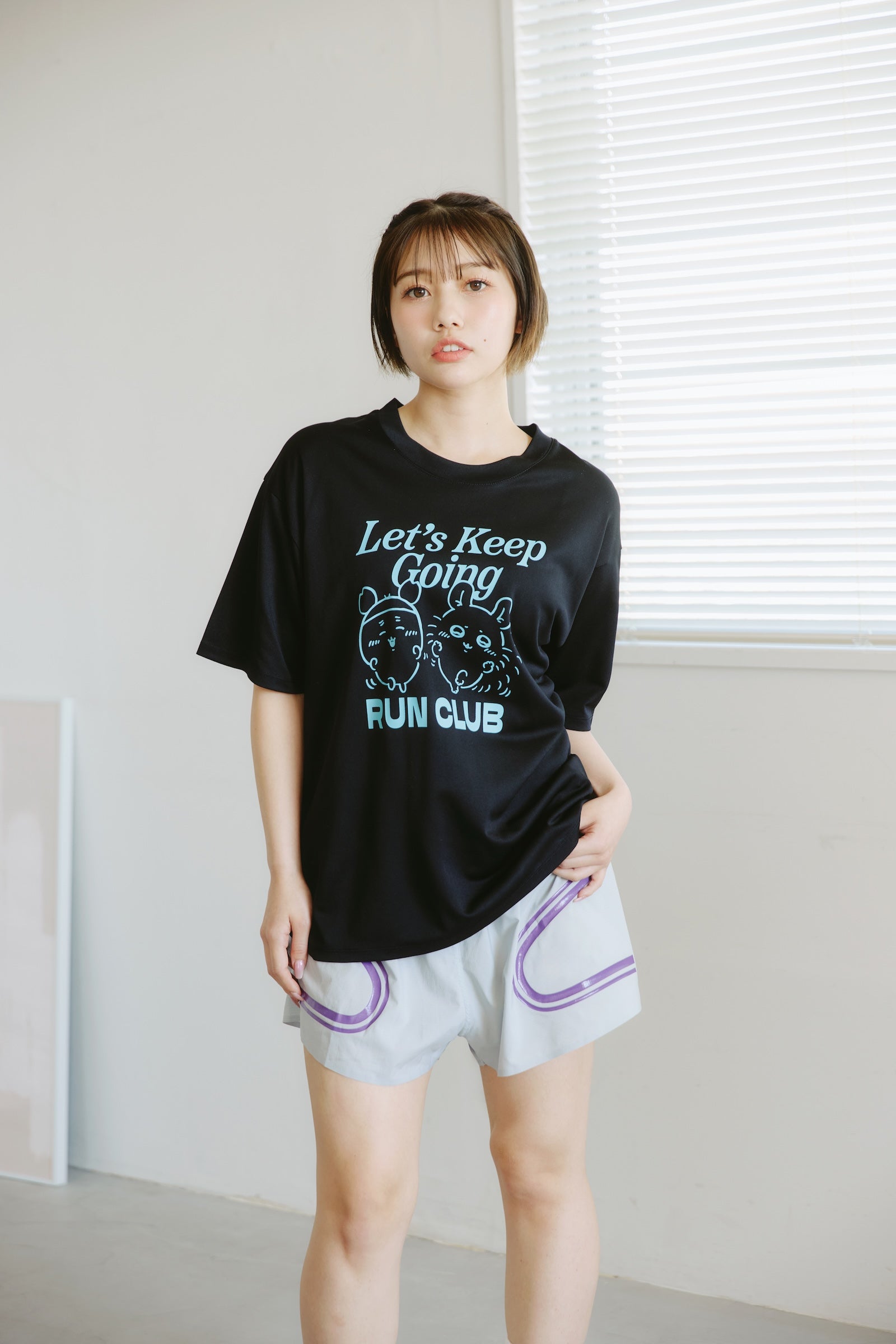 ちいかわ ドライTシャツ RUN モモンガ古本屋 ブラック
