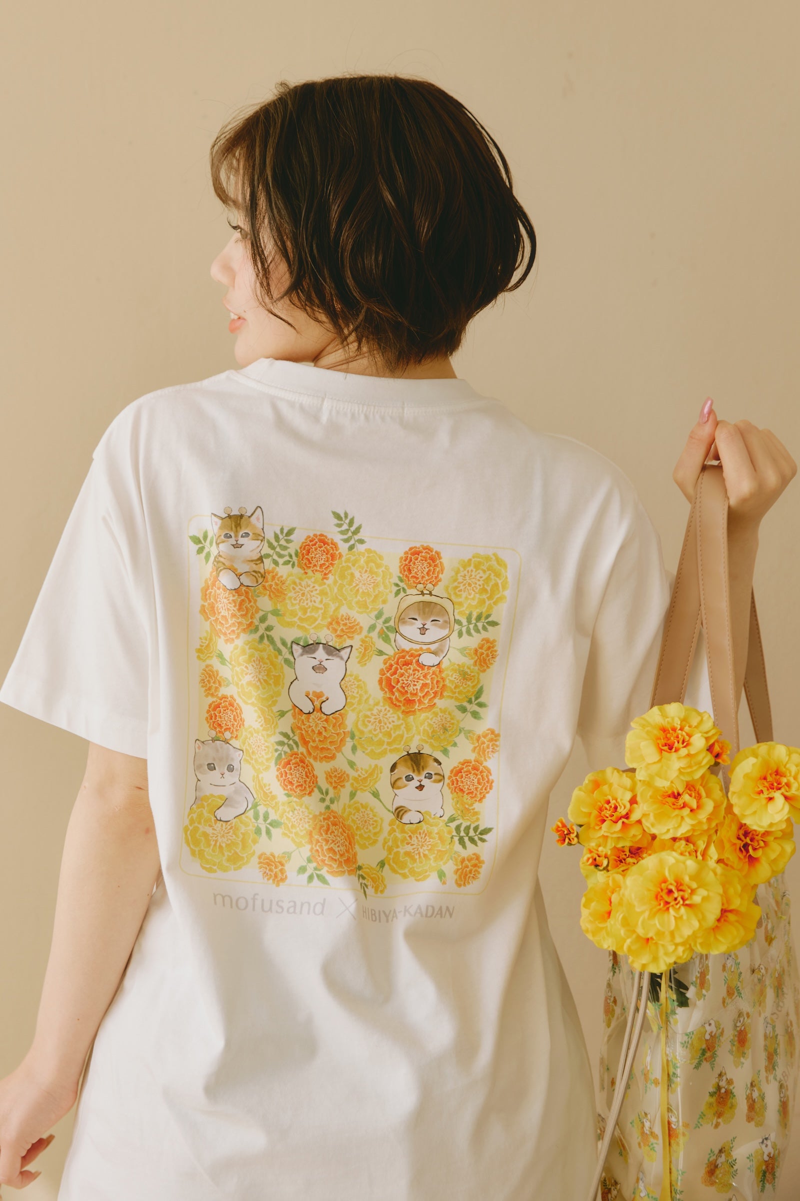 mofusand×日比谷花壇 Tシャツ マリーゴールド ホワイト